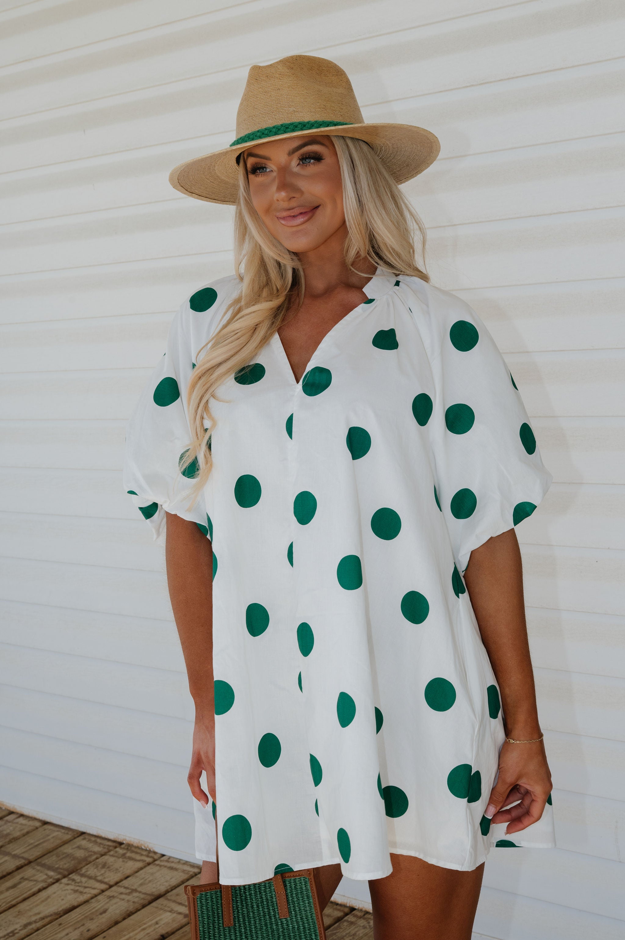 Devyn Polka Dot Mini Dress-Green