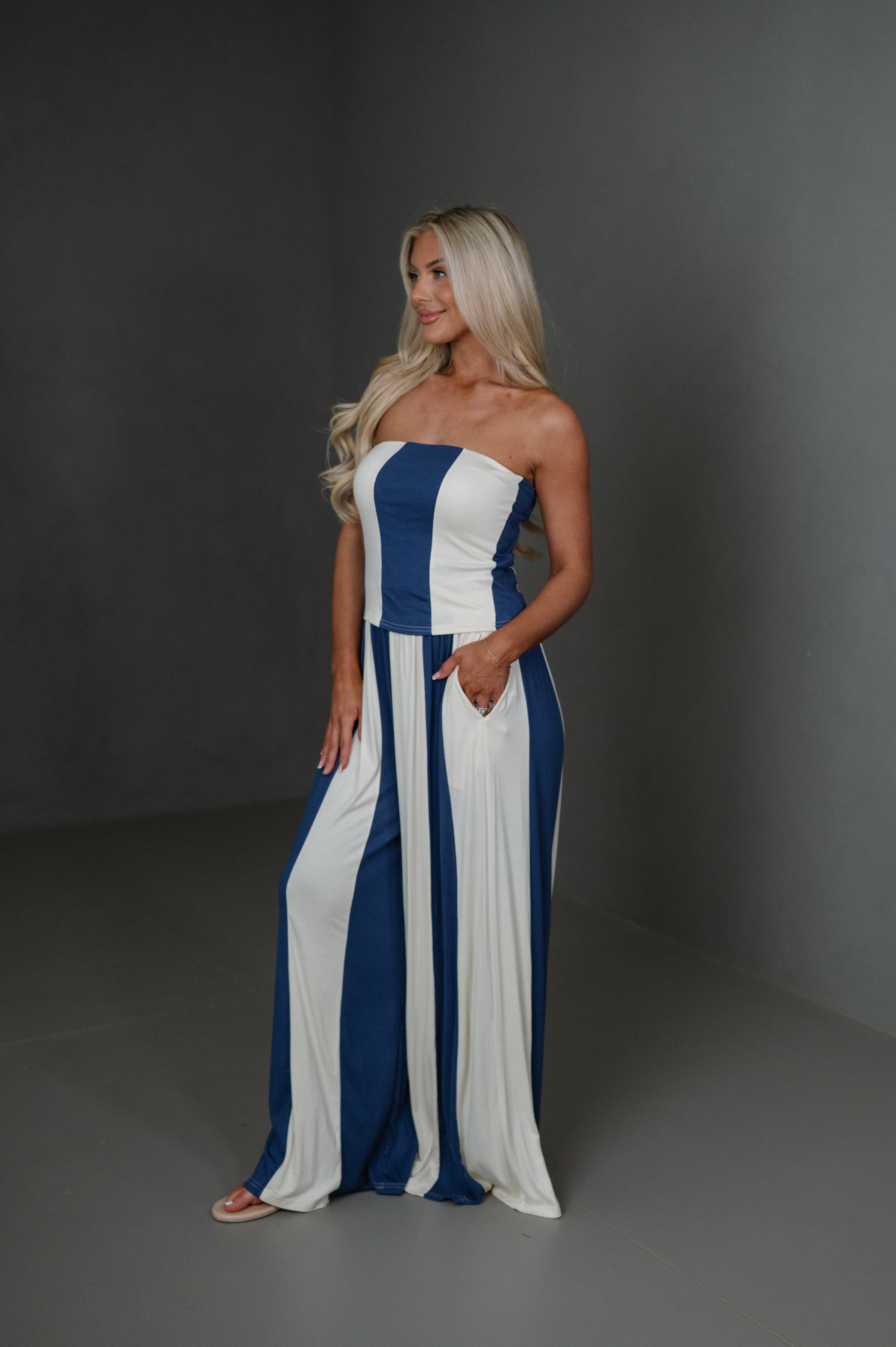 Havana Pants Set-Navy/Cream