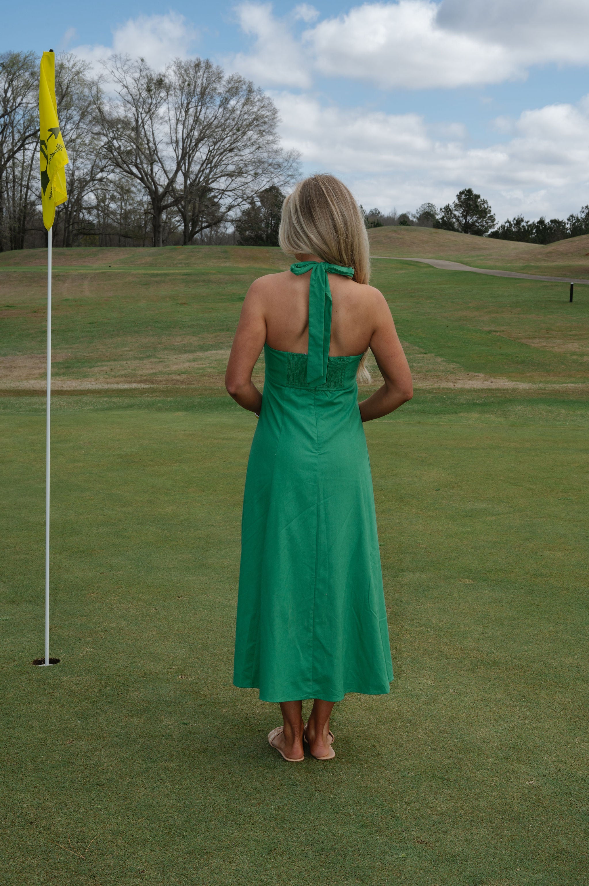 Jane Halter Midi Dress-Green