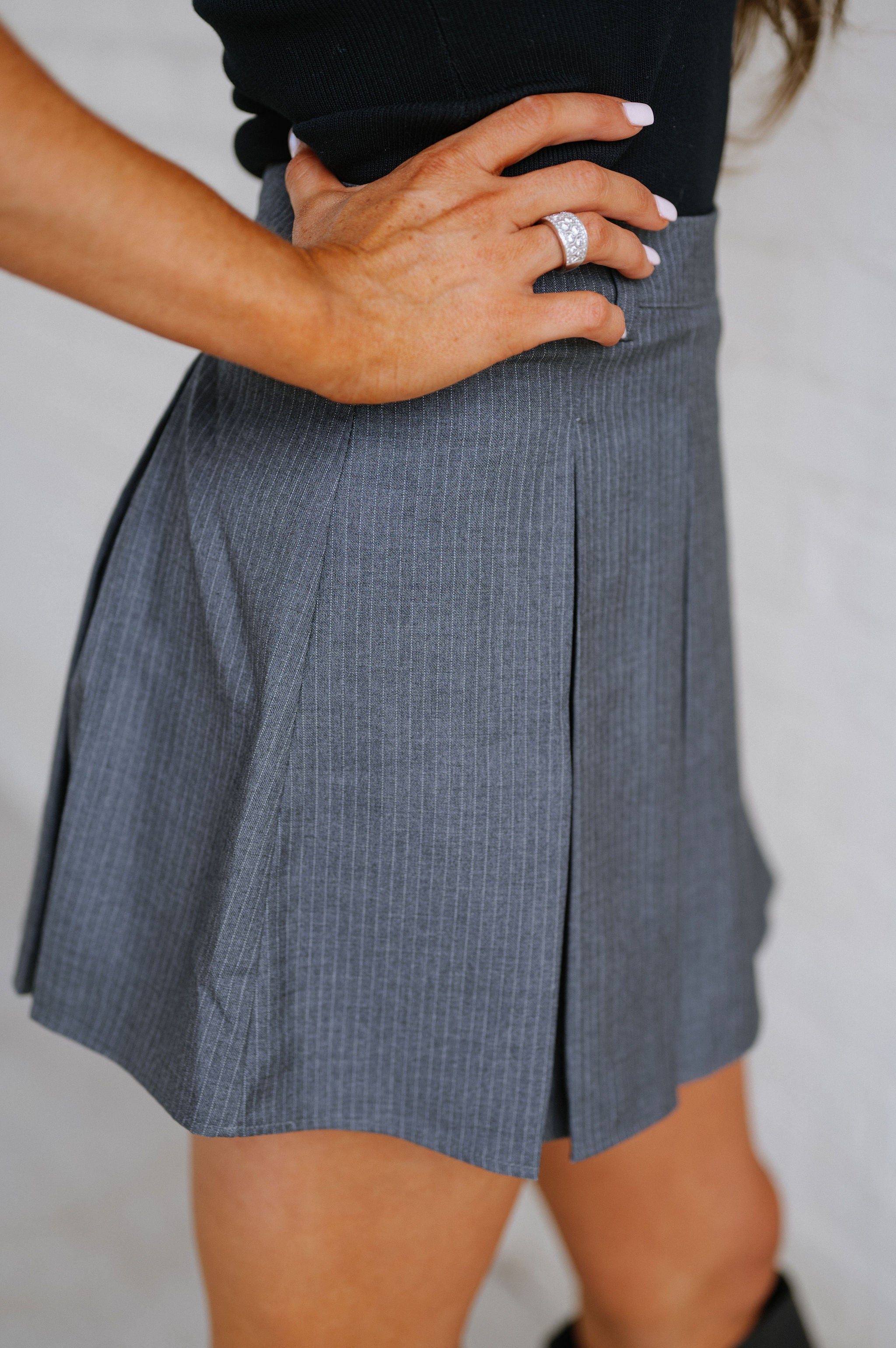 Oslo Pleated Mini Skirt- Charcoal