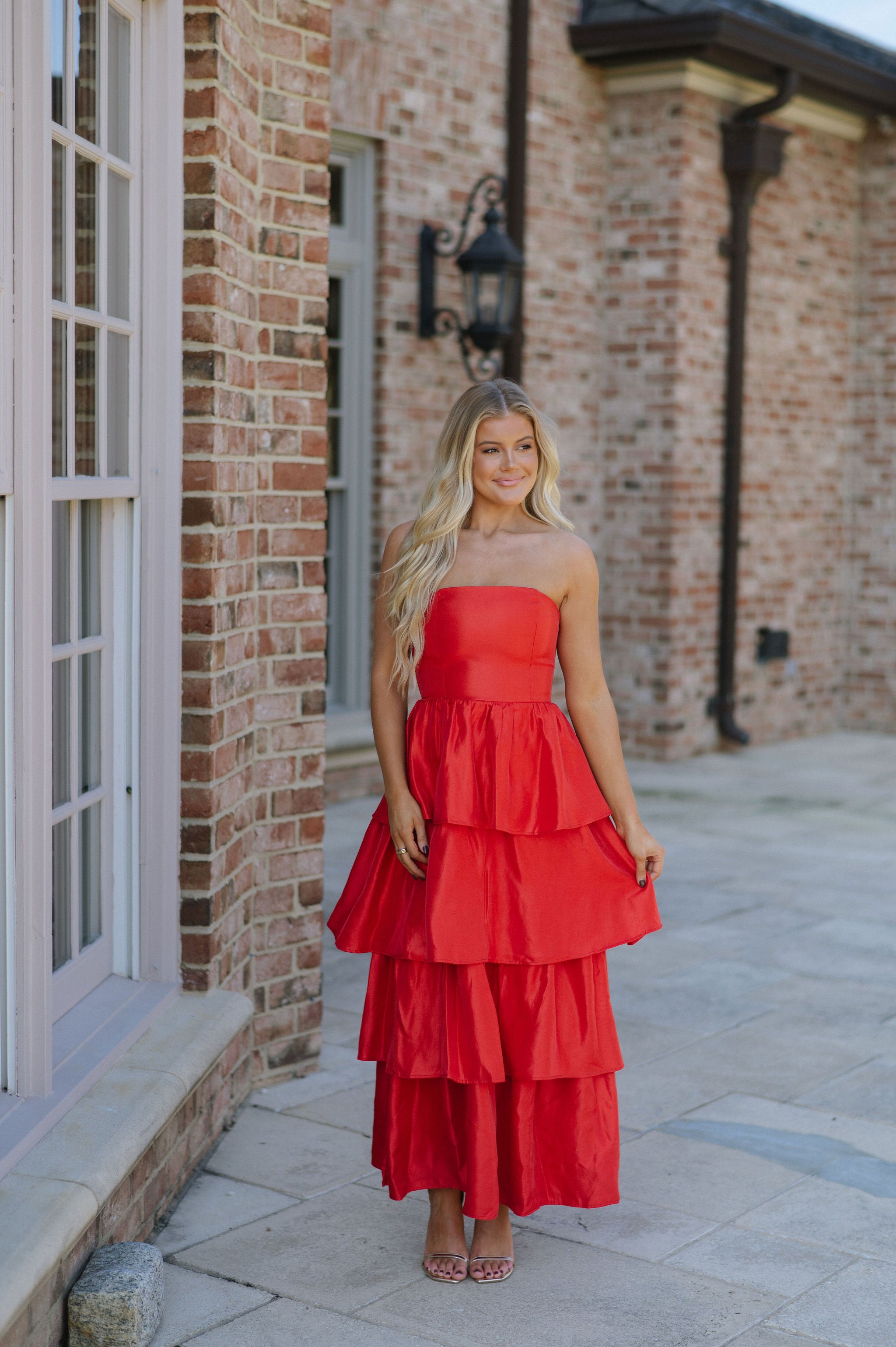 Kourtney Ruffle Maxi Dress-Red