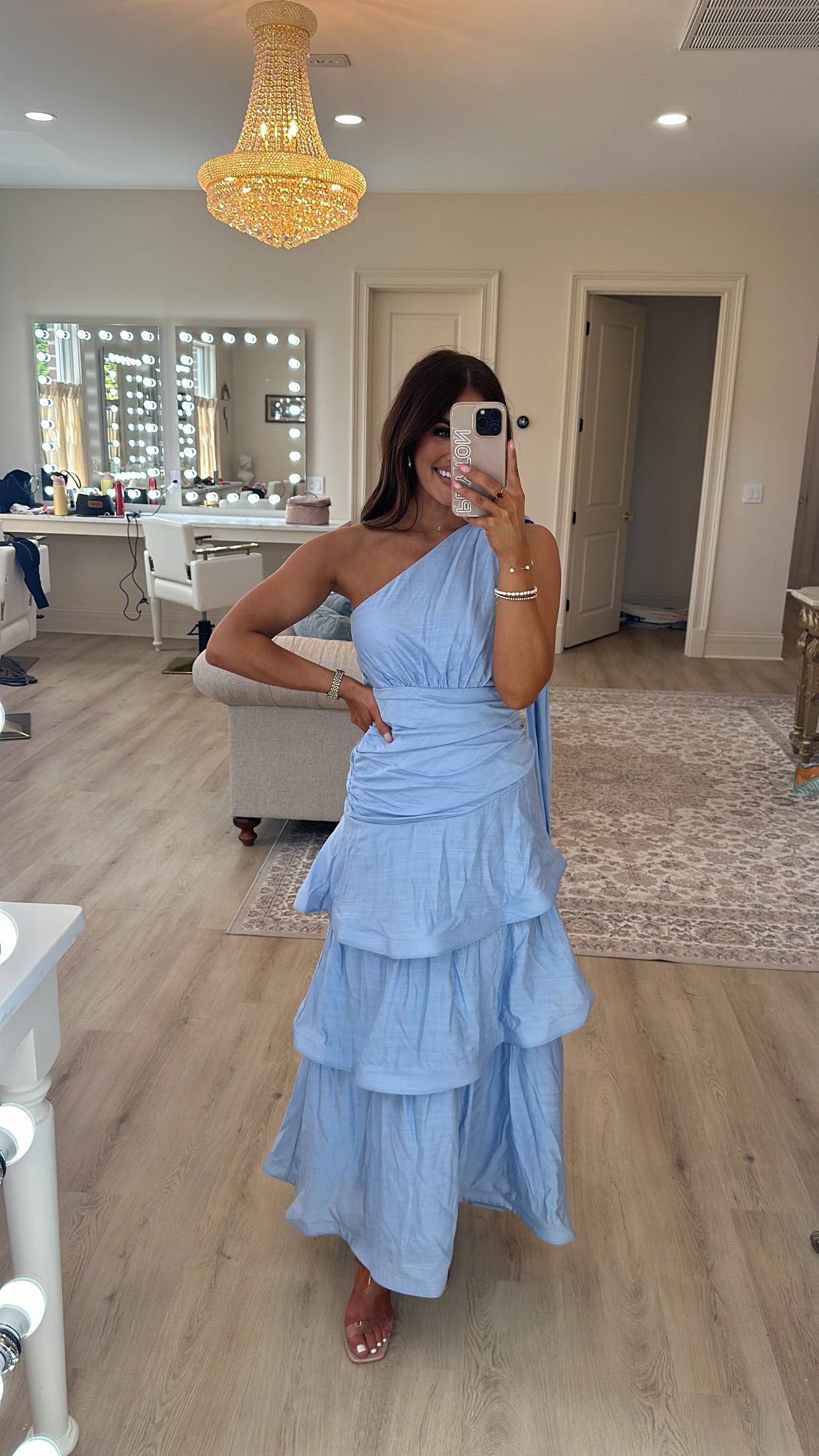 One Shoulder Tiered Maxi Dress- Blue