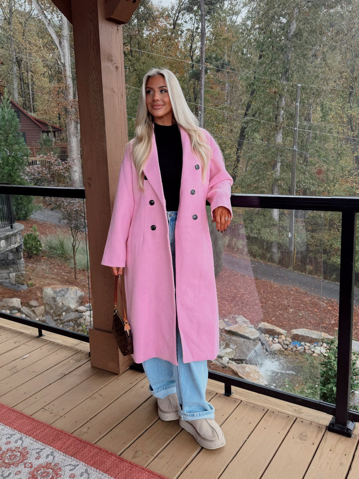 Chic Lapel Coat-Pink