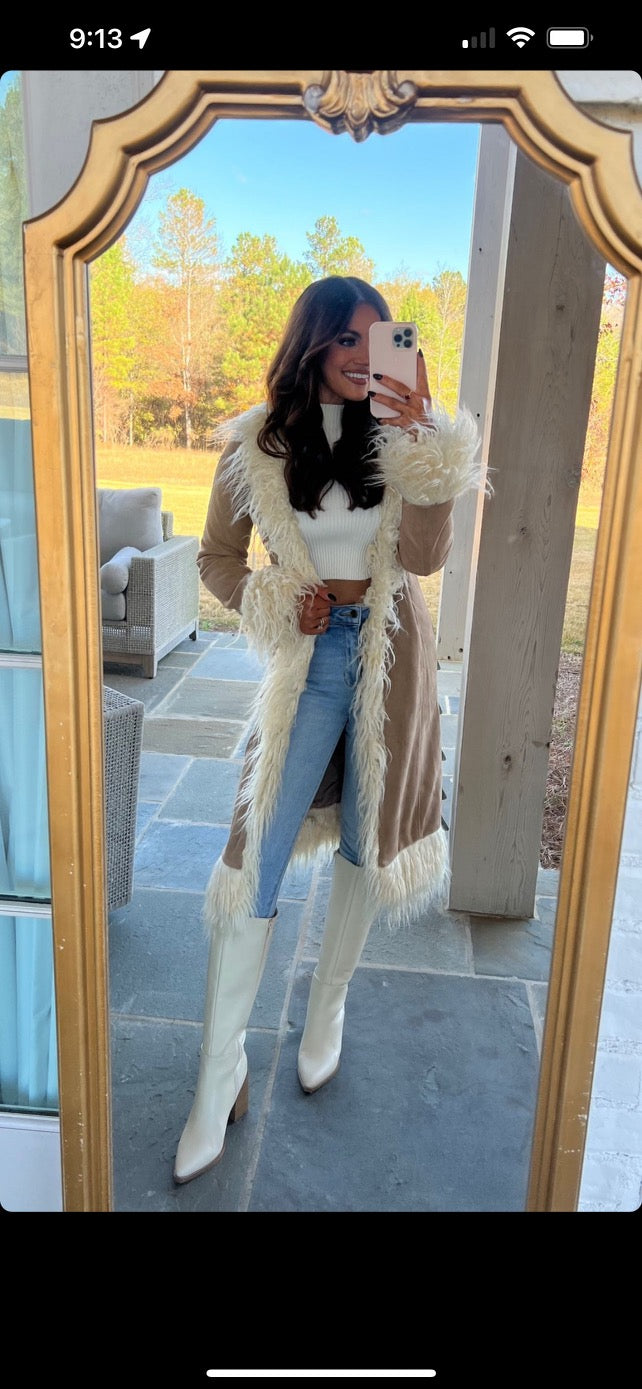 Jones Faux Fur Trim Jacket-Taupe