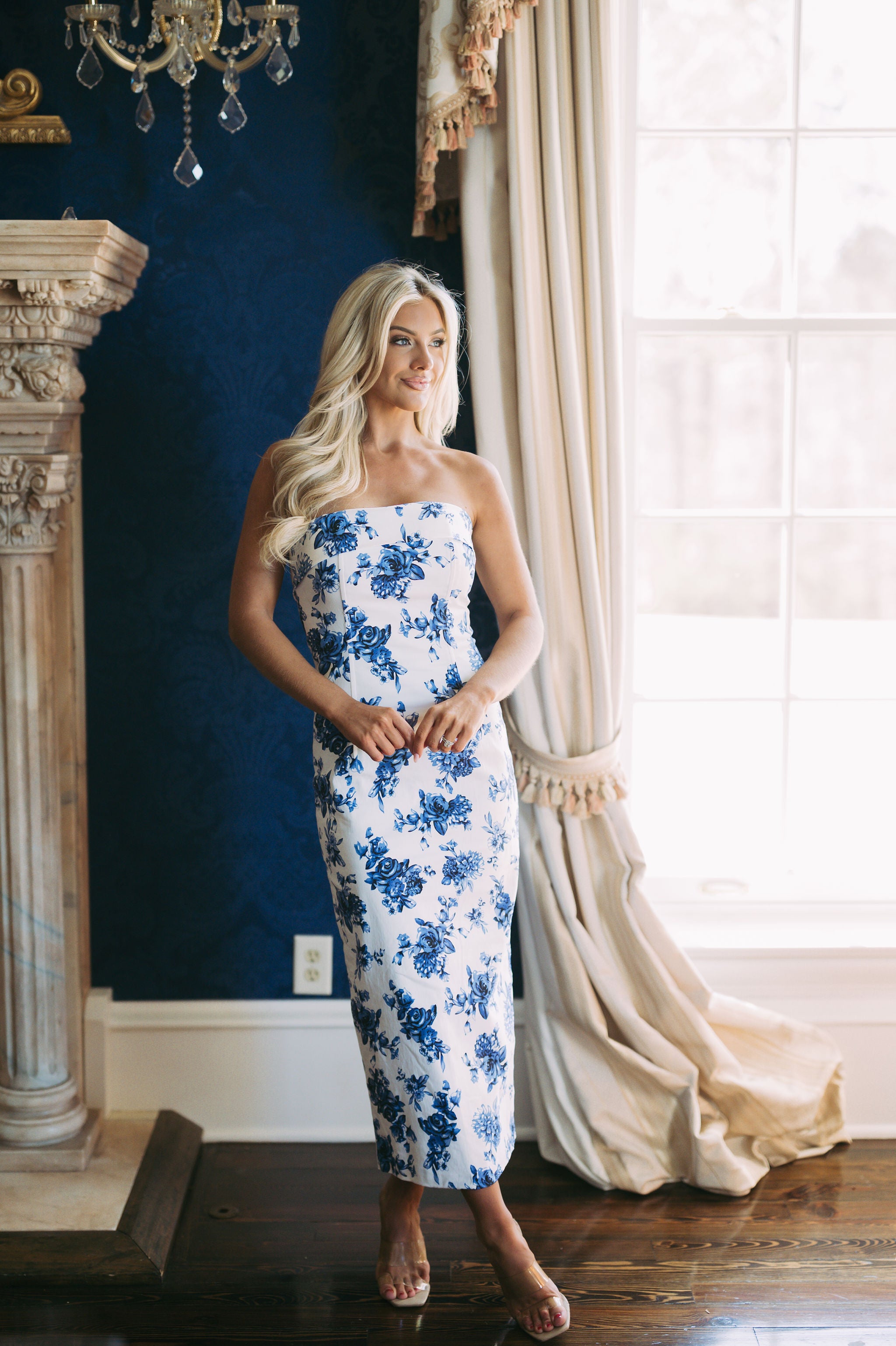 Floral Tube Midi Dress- Blue Print