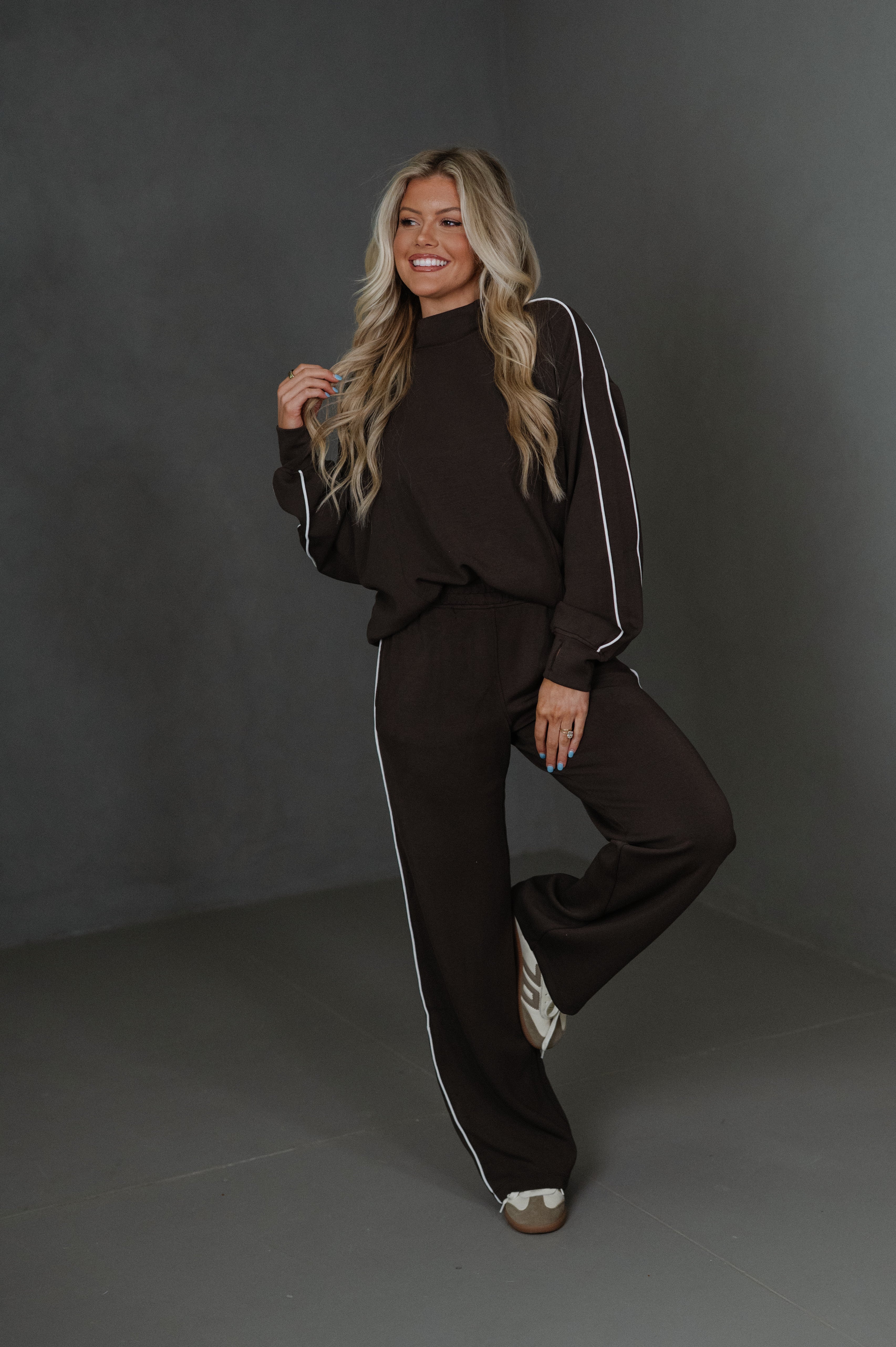 Piper Scuba Pants Set-Espresso/Cream