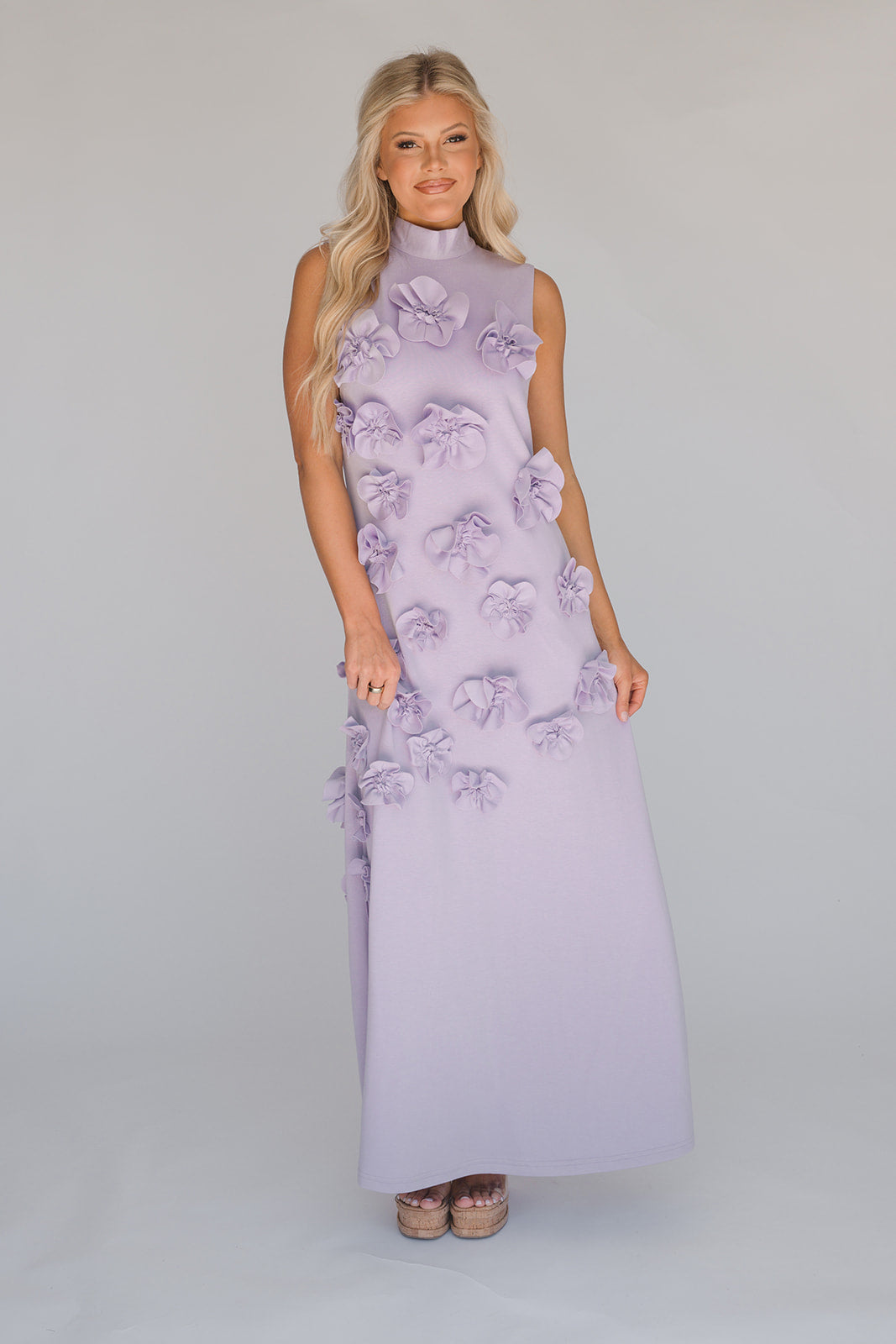 Jessie Floral Applique Dress- Lavender