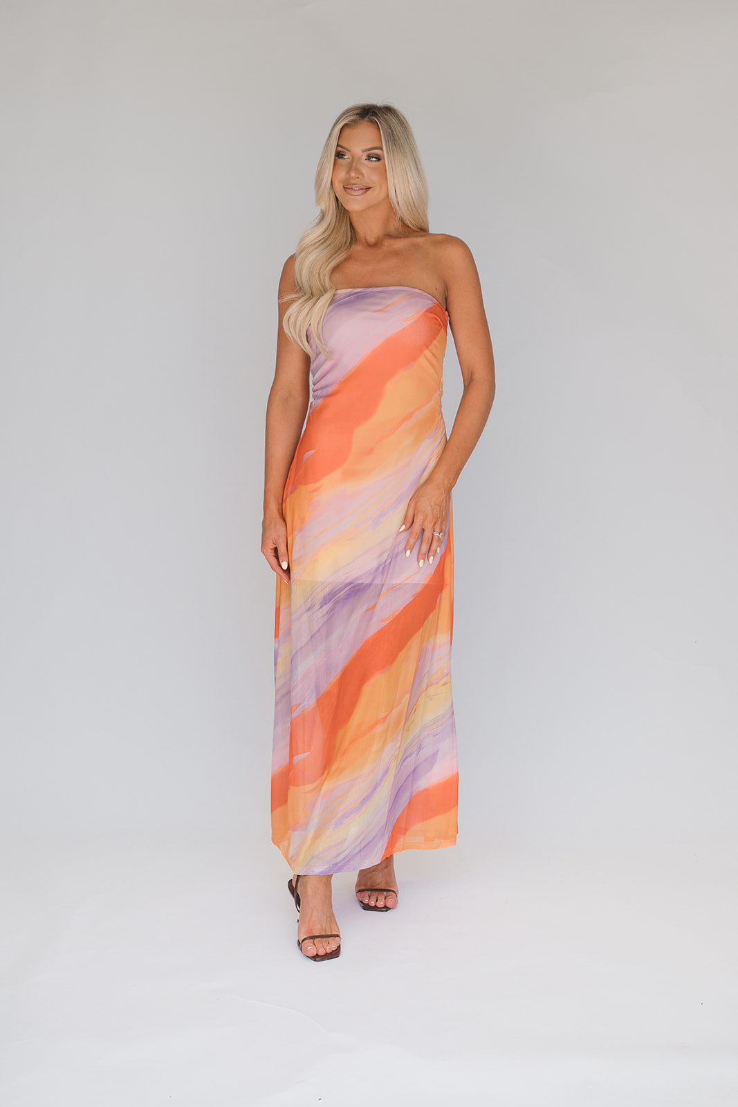 Orange Multi Printed Mesh Dress