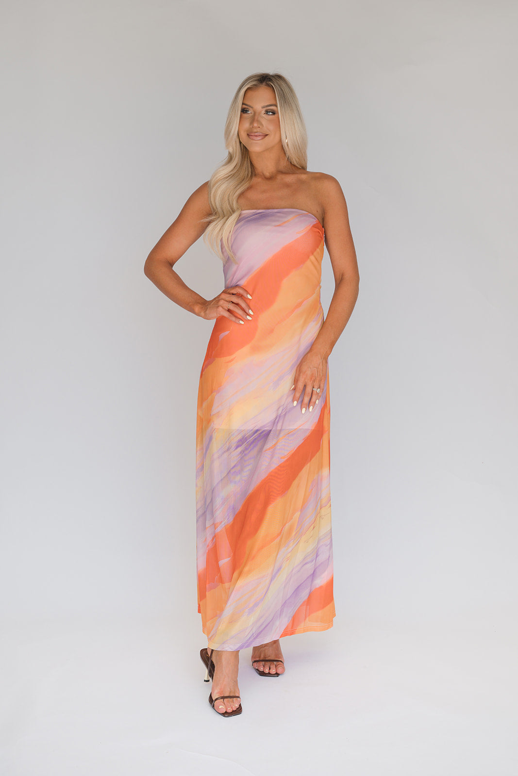 Orange Multi Printed Mesh Dress