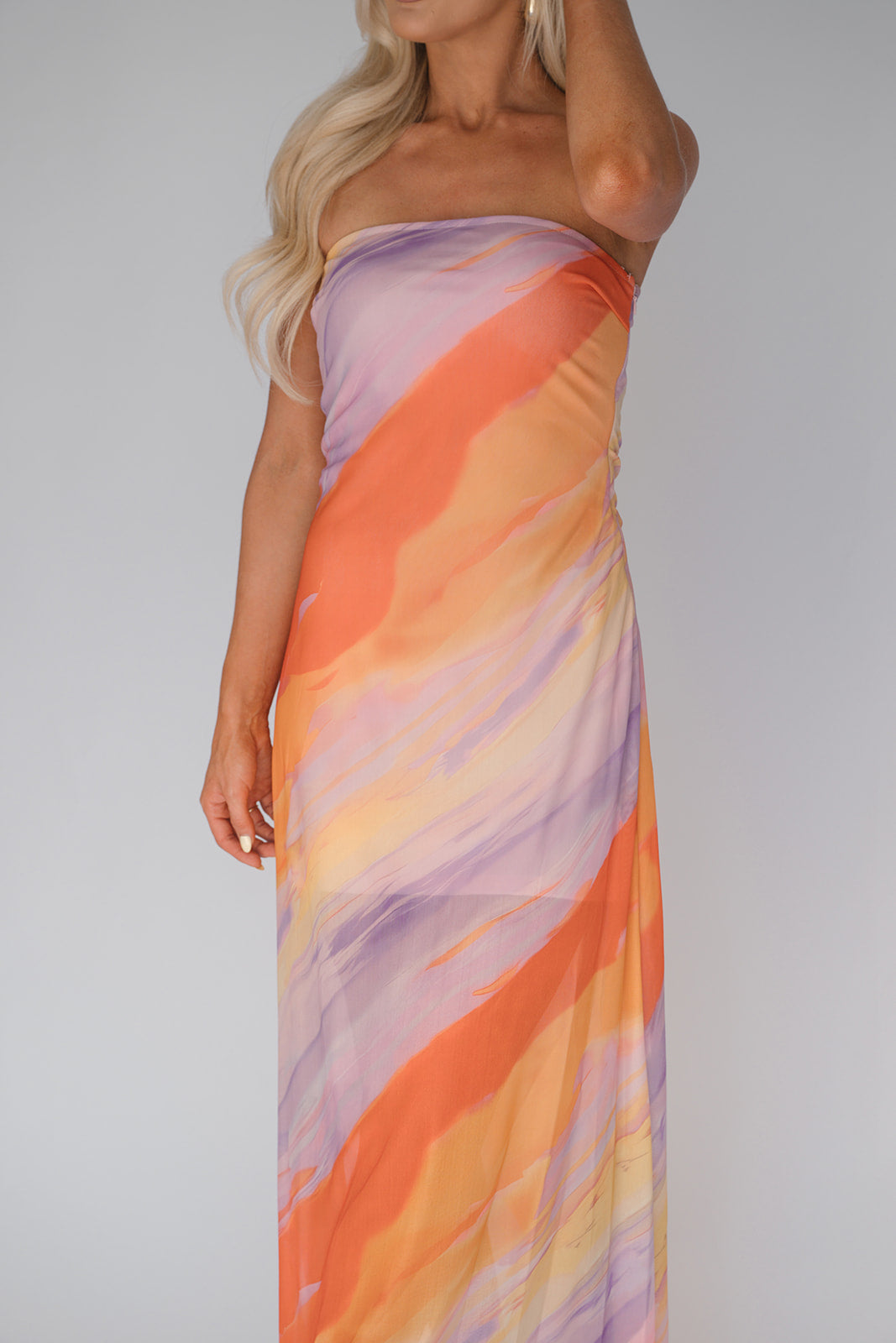 Orange Multi Printed Mesh Dress