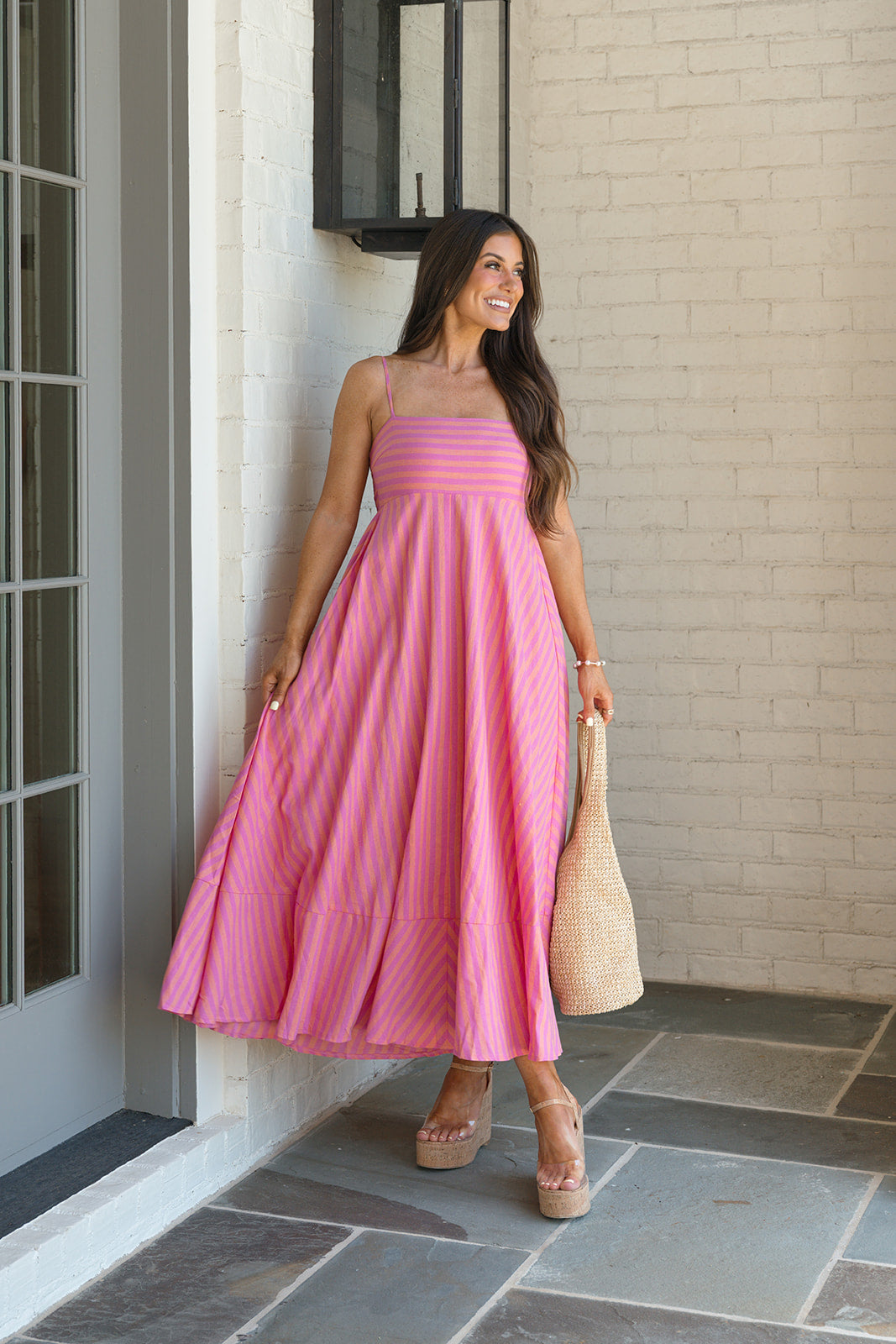 Jude Stripe Dress-Orange/Fuchsia