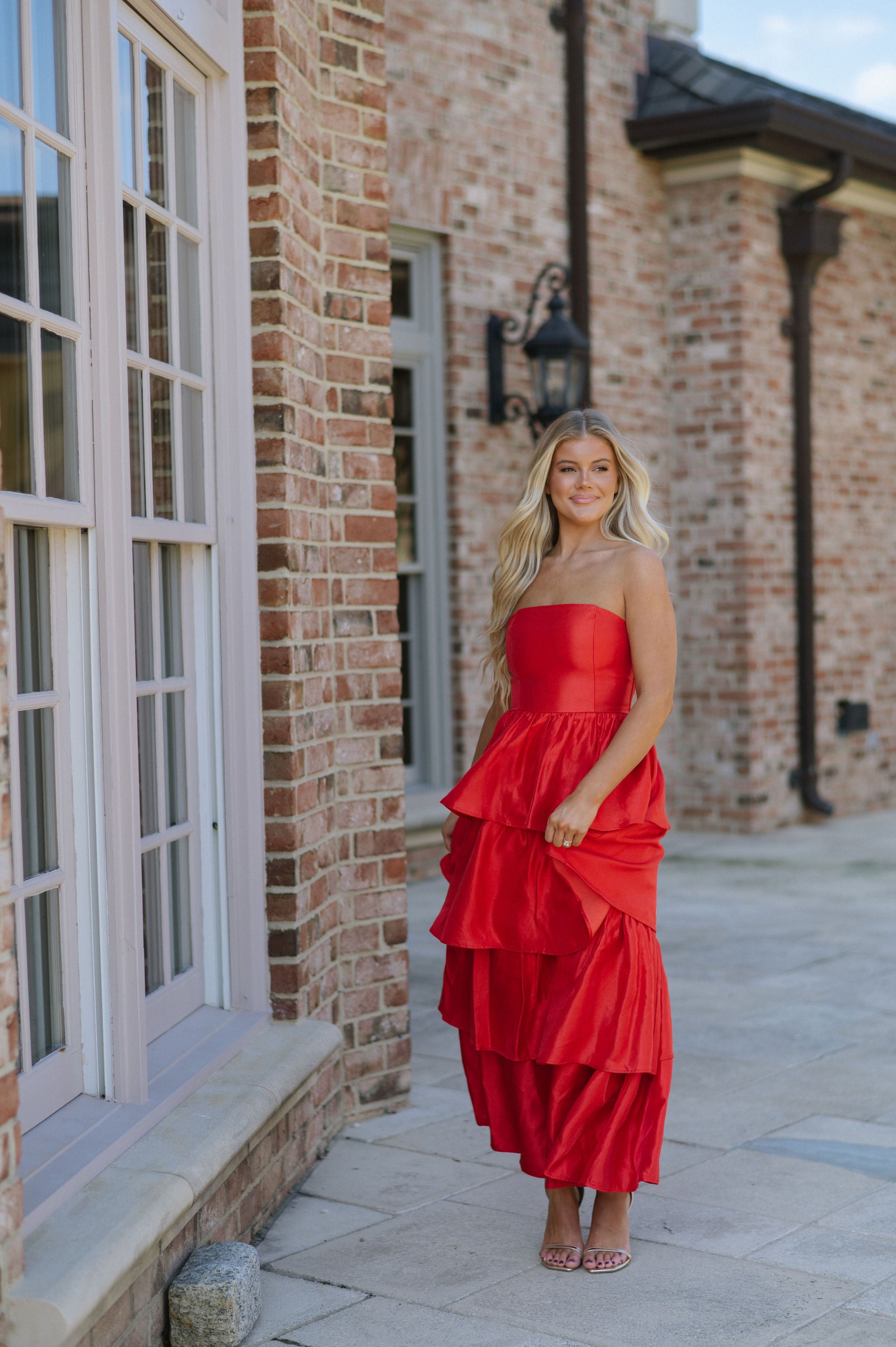 Kourtney Ruffle Maxi Dress-Red