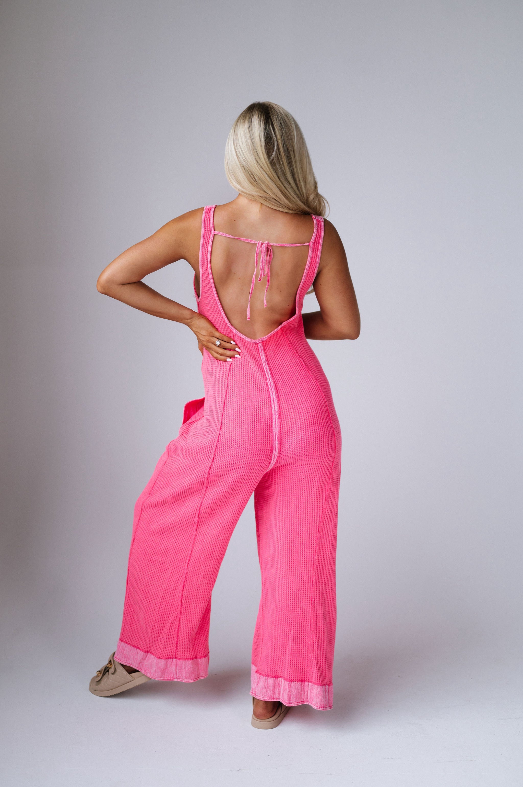 Mineral Washed Jumpsuit-Fuchsia