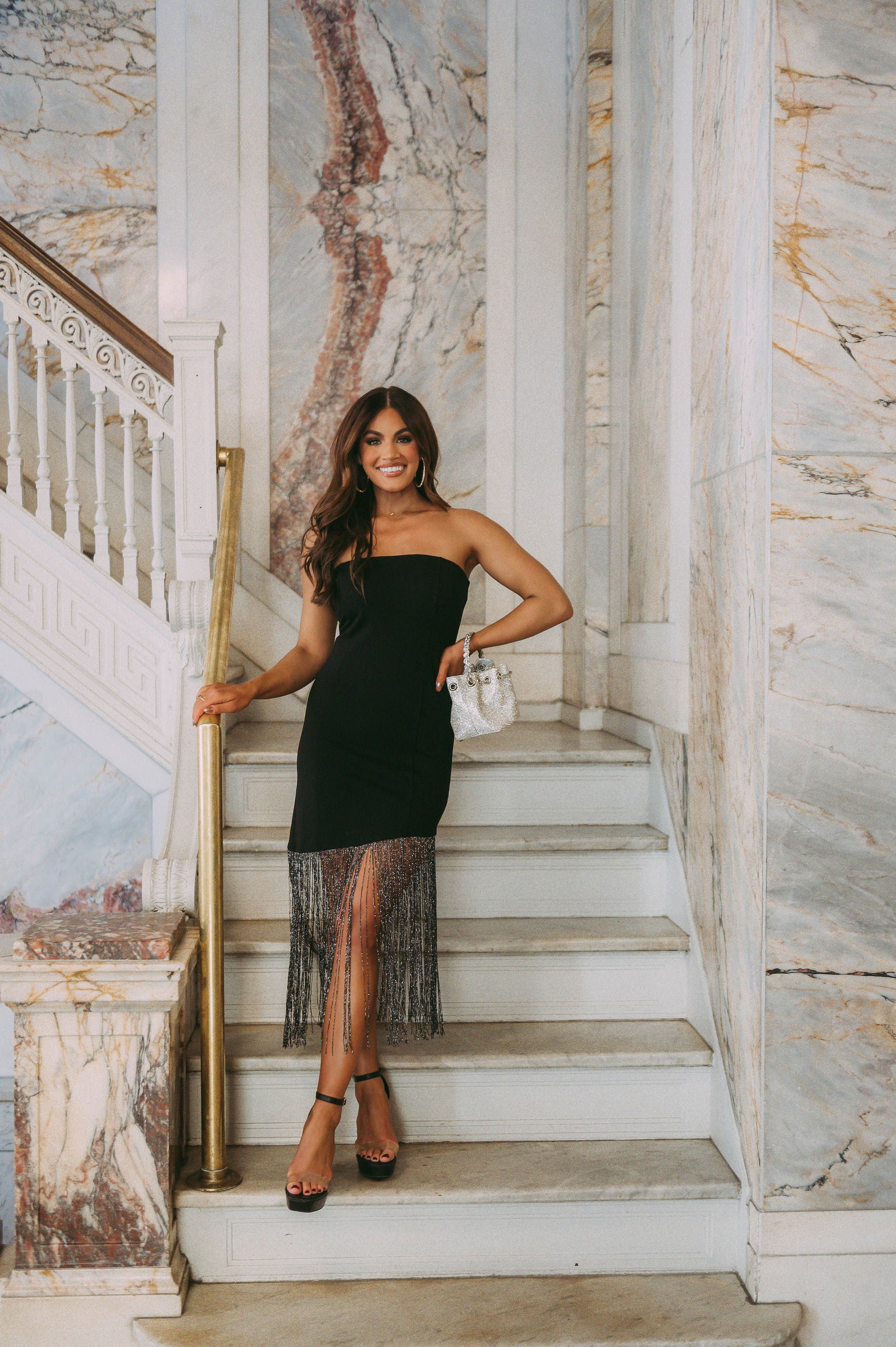 Fringe Hem Strapless Dress