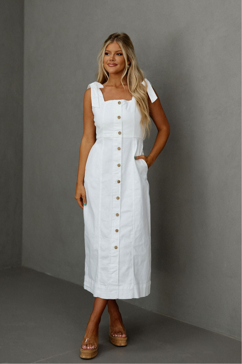 Henry Denim Midi Dress-White