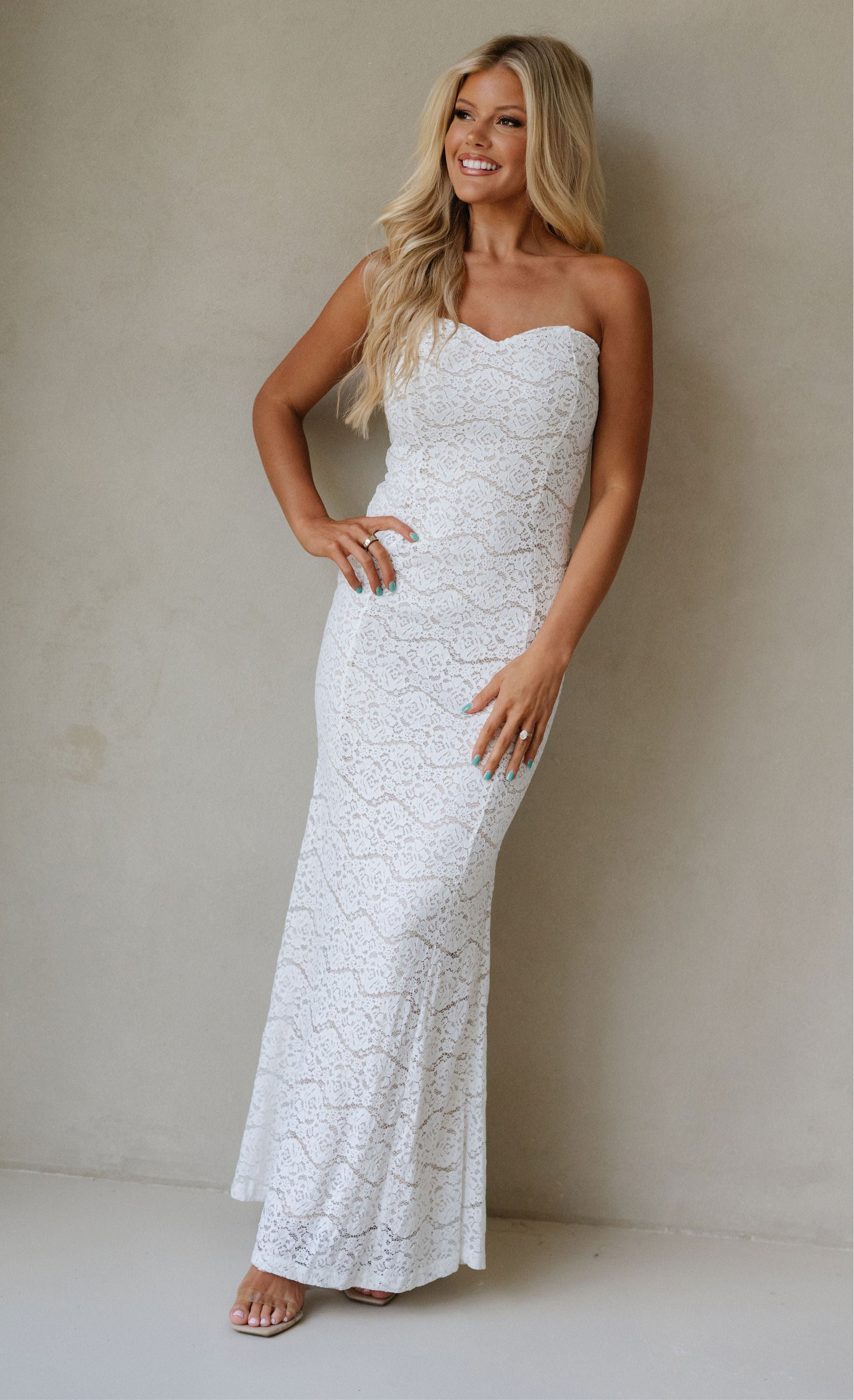 Mermaid Lace Tube Maxi Dress-Off White