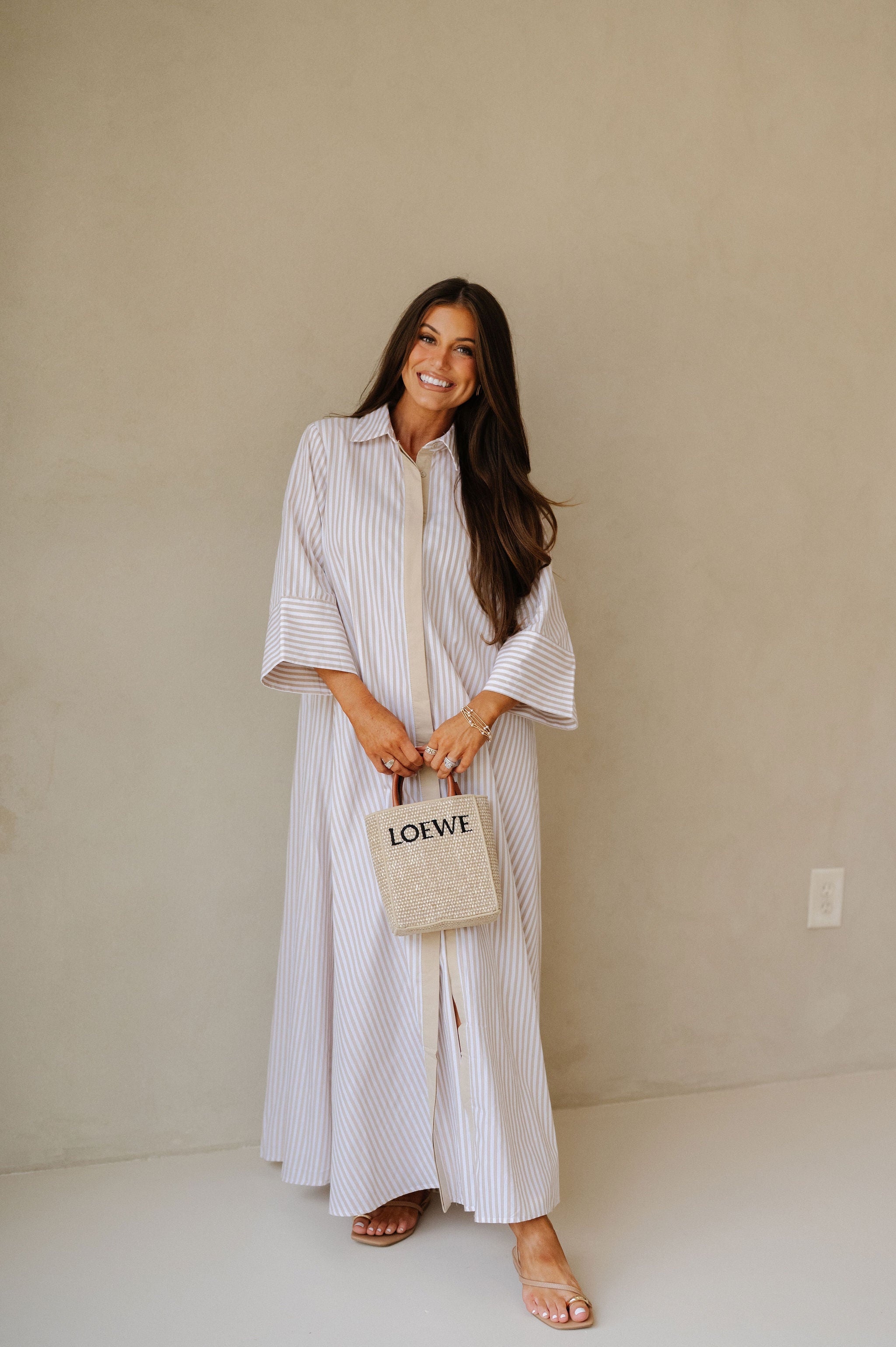 Archer Striped Shirt Dress-Tan