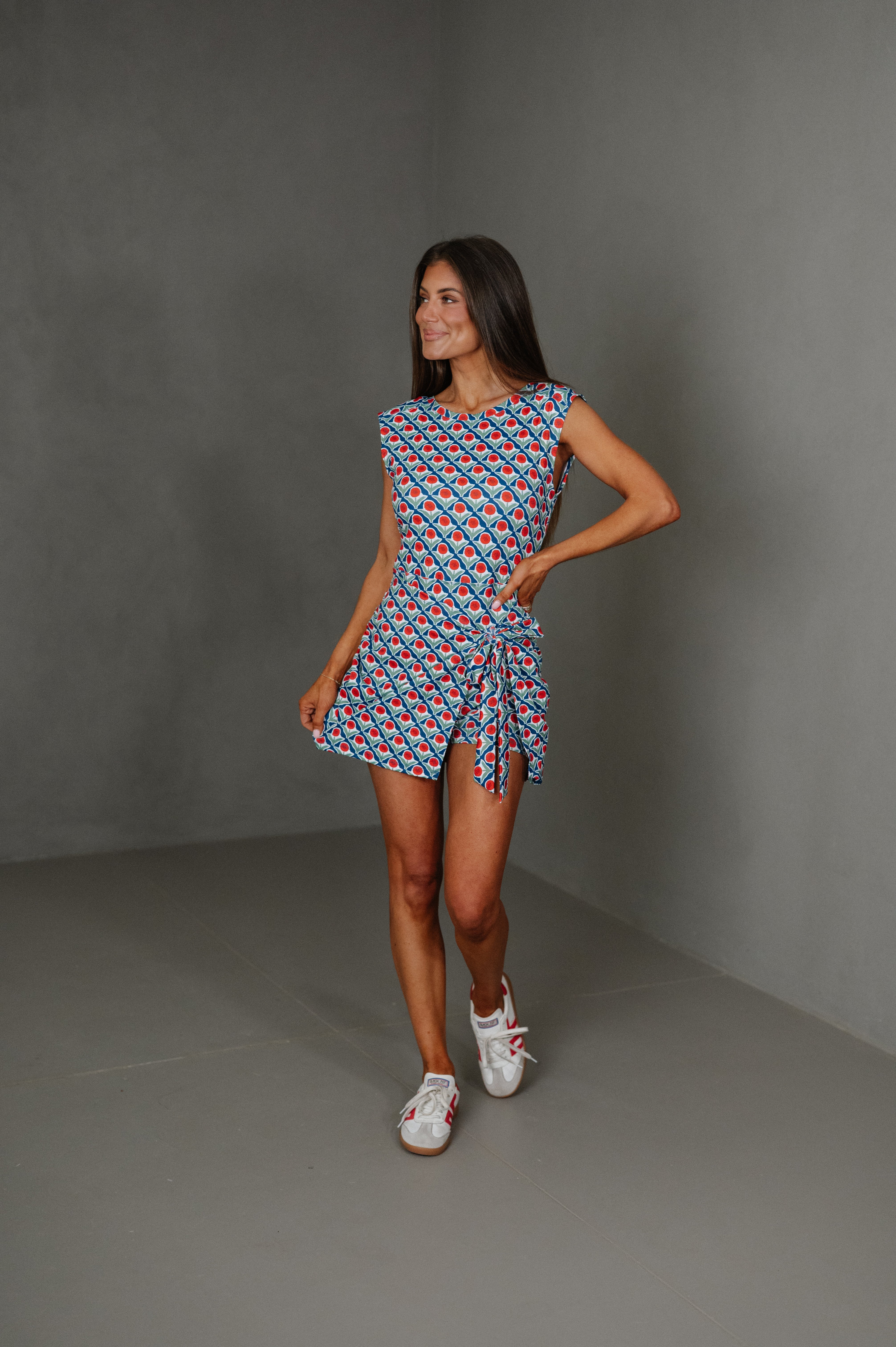 Retro Floral Active Dress-Navy Multi