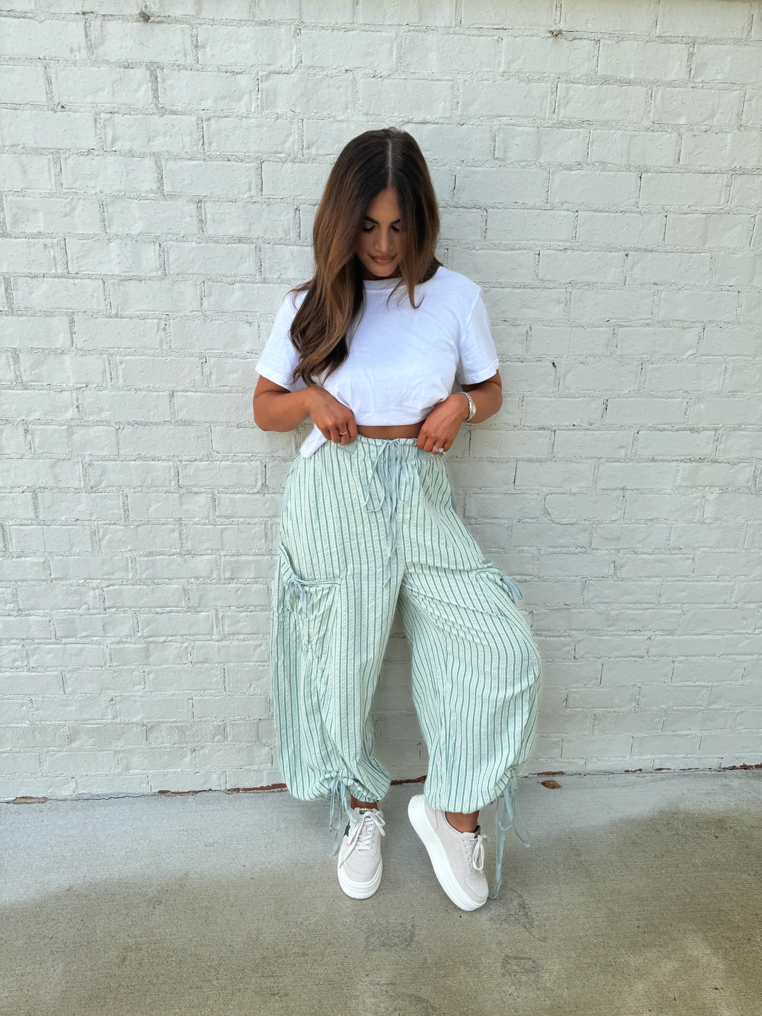 Striped Balloon Pants-Mint