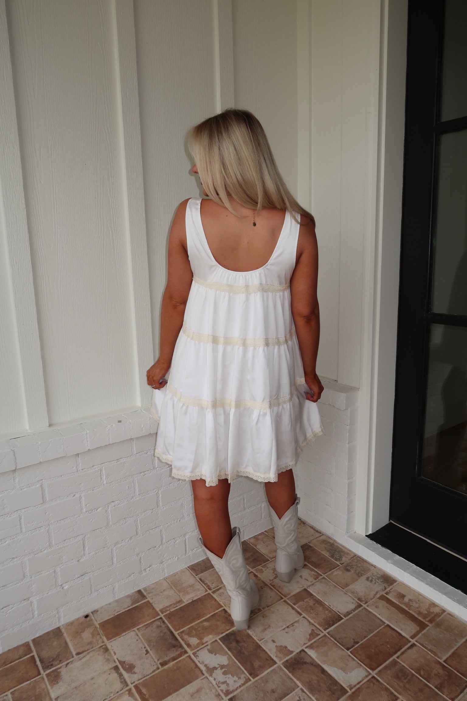 Arson Lace Babydoll Mini Dress-Off White