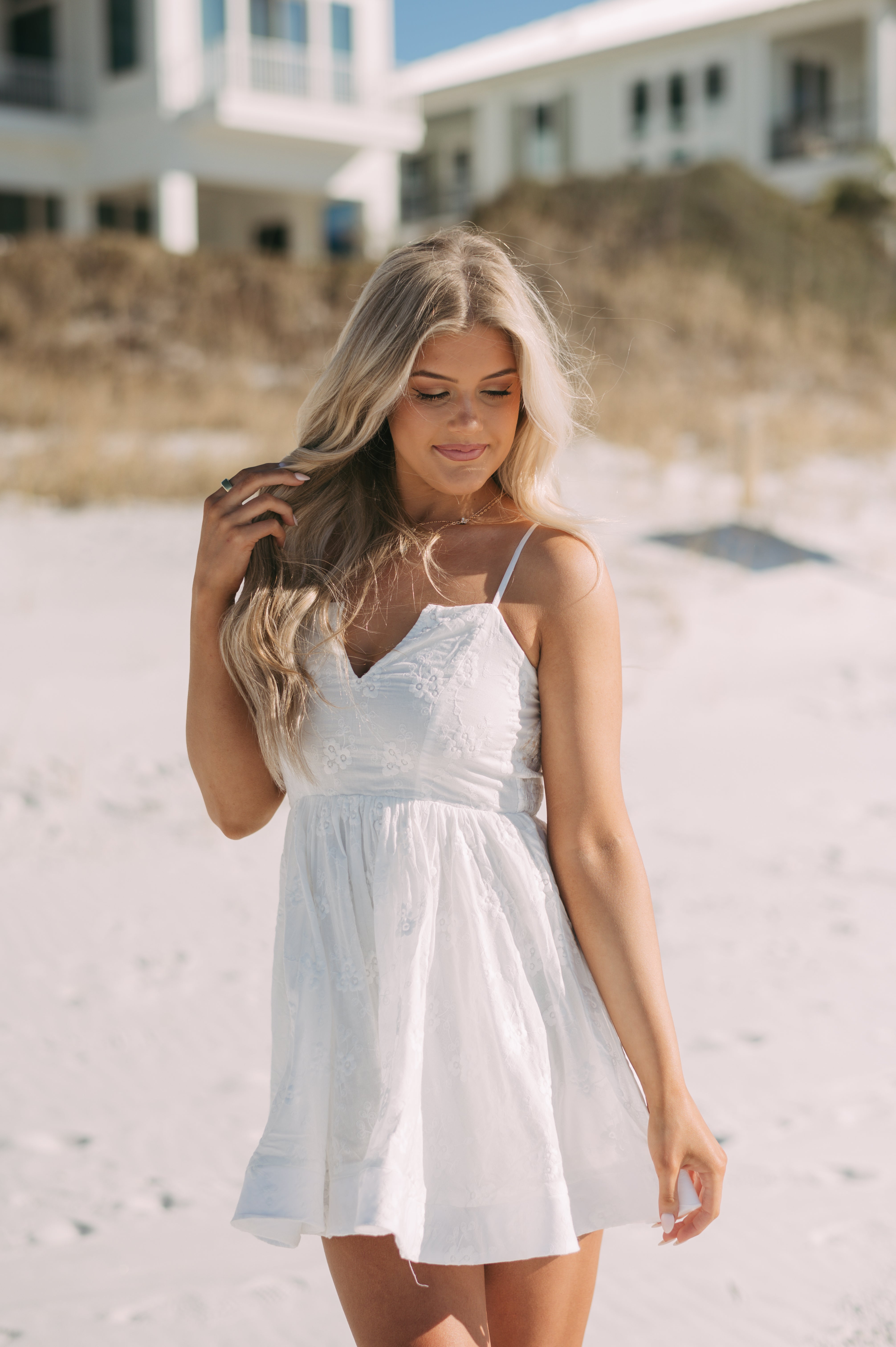 Floral Embroidered Sun Dress-White