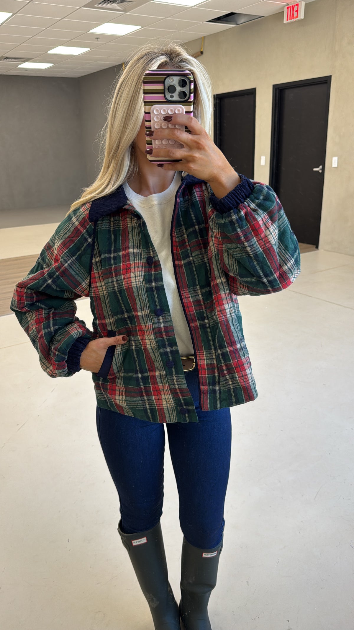 Jade Plaid Quilted Jacket-Green/Navy