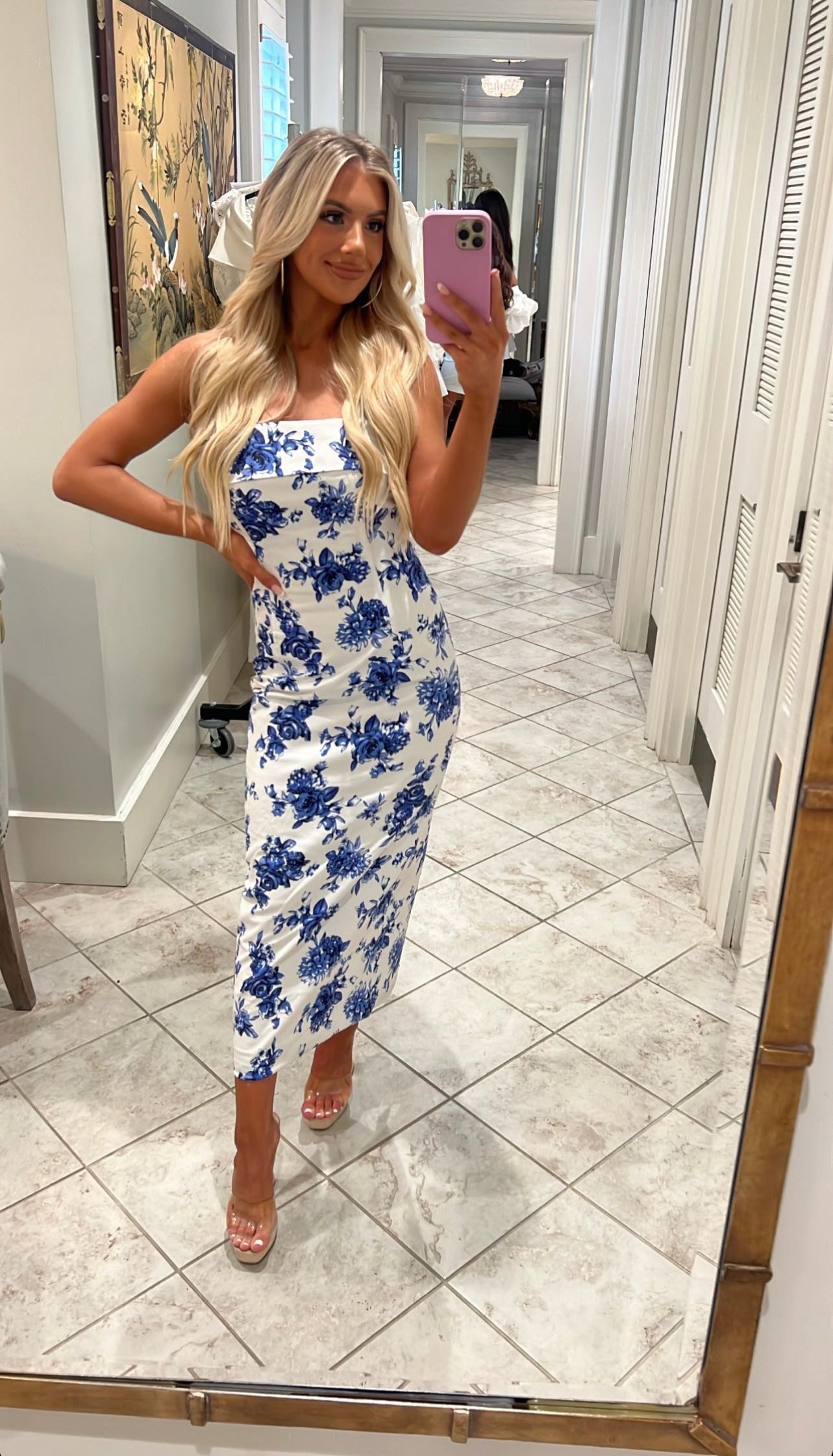 Floral Tube Midi Dress- Blue Print