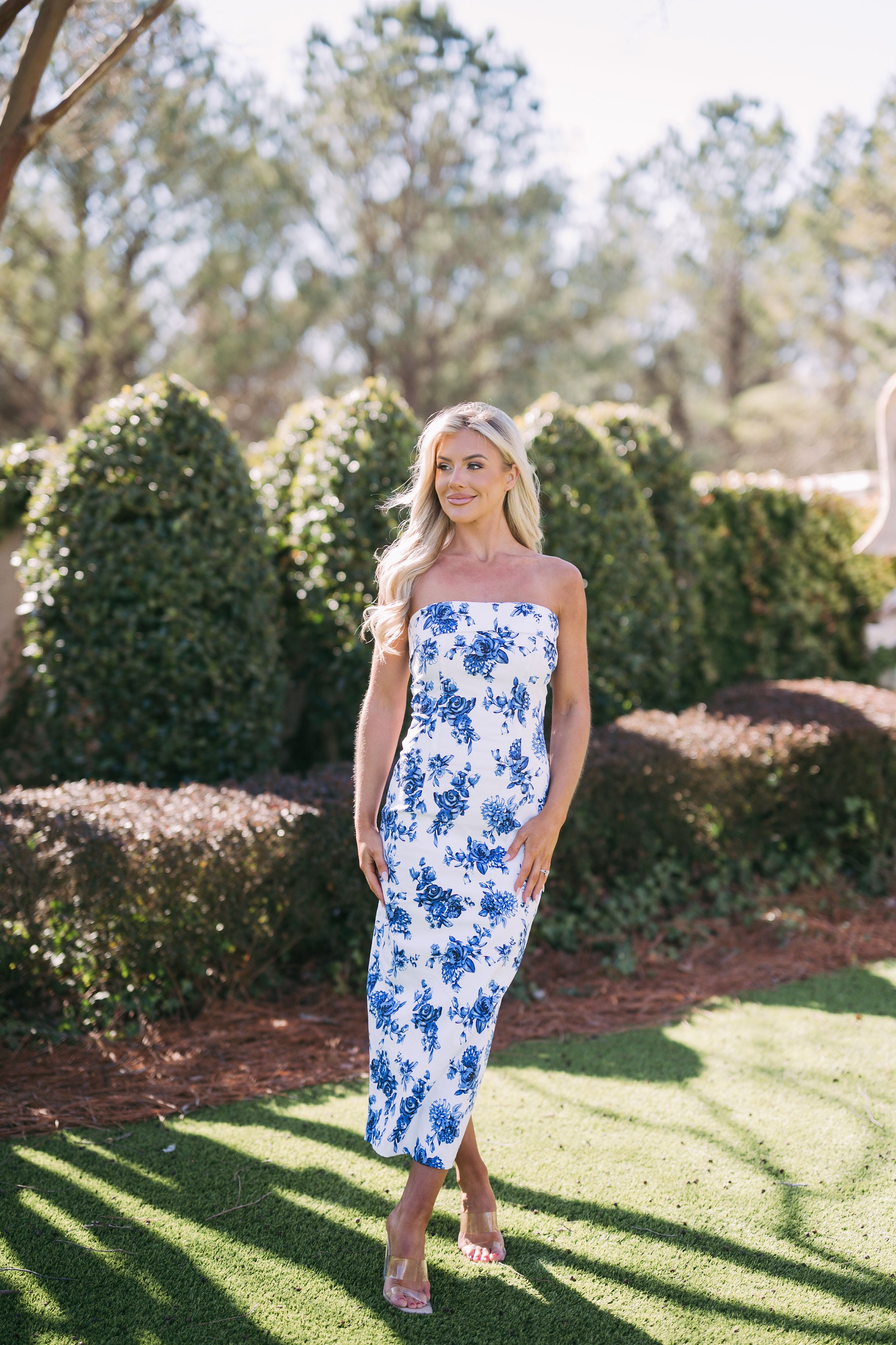 Floral Tube Midi Dress- Blue Print