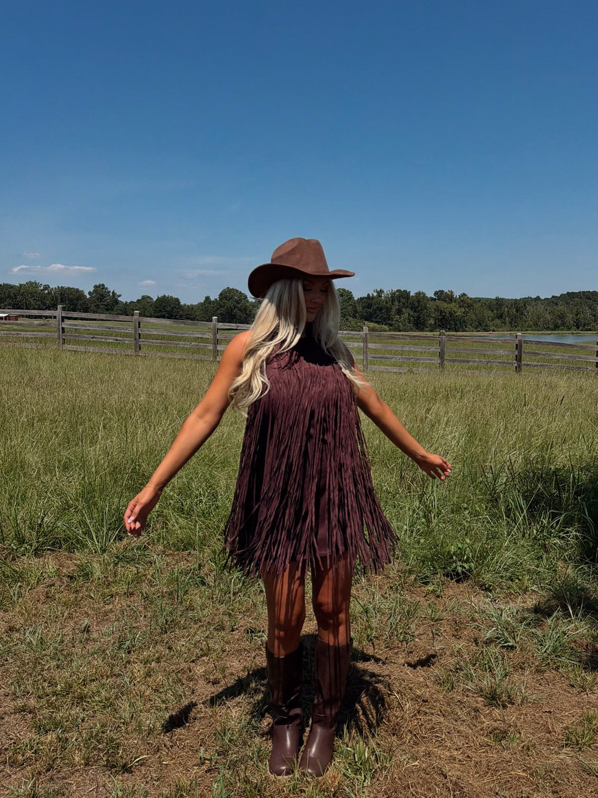 Kai Mini Suede Fringe Dress-Black Cherry