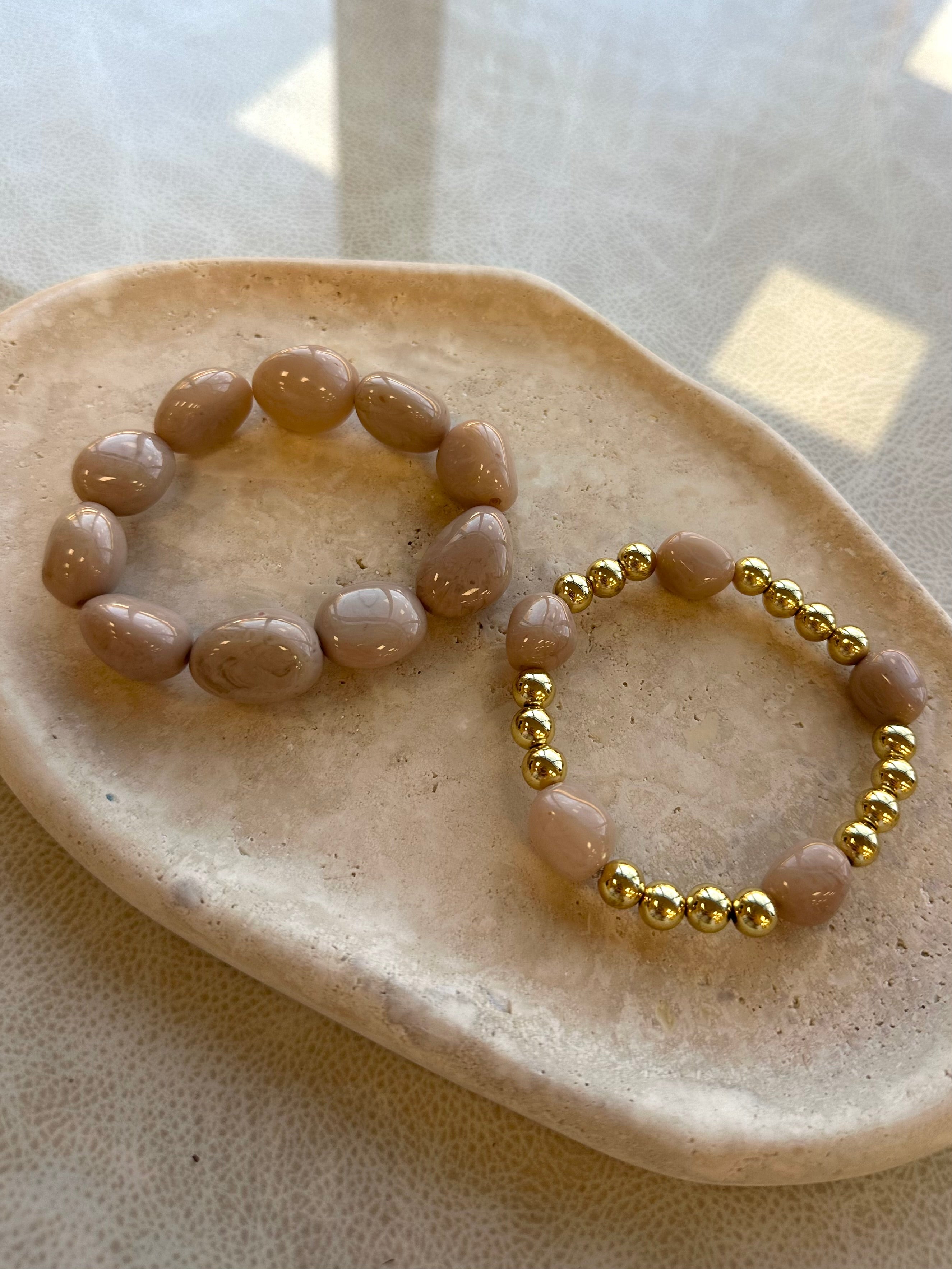 Double Stone Stack- Beige/Gold