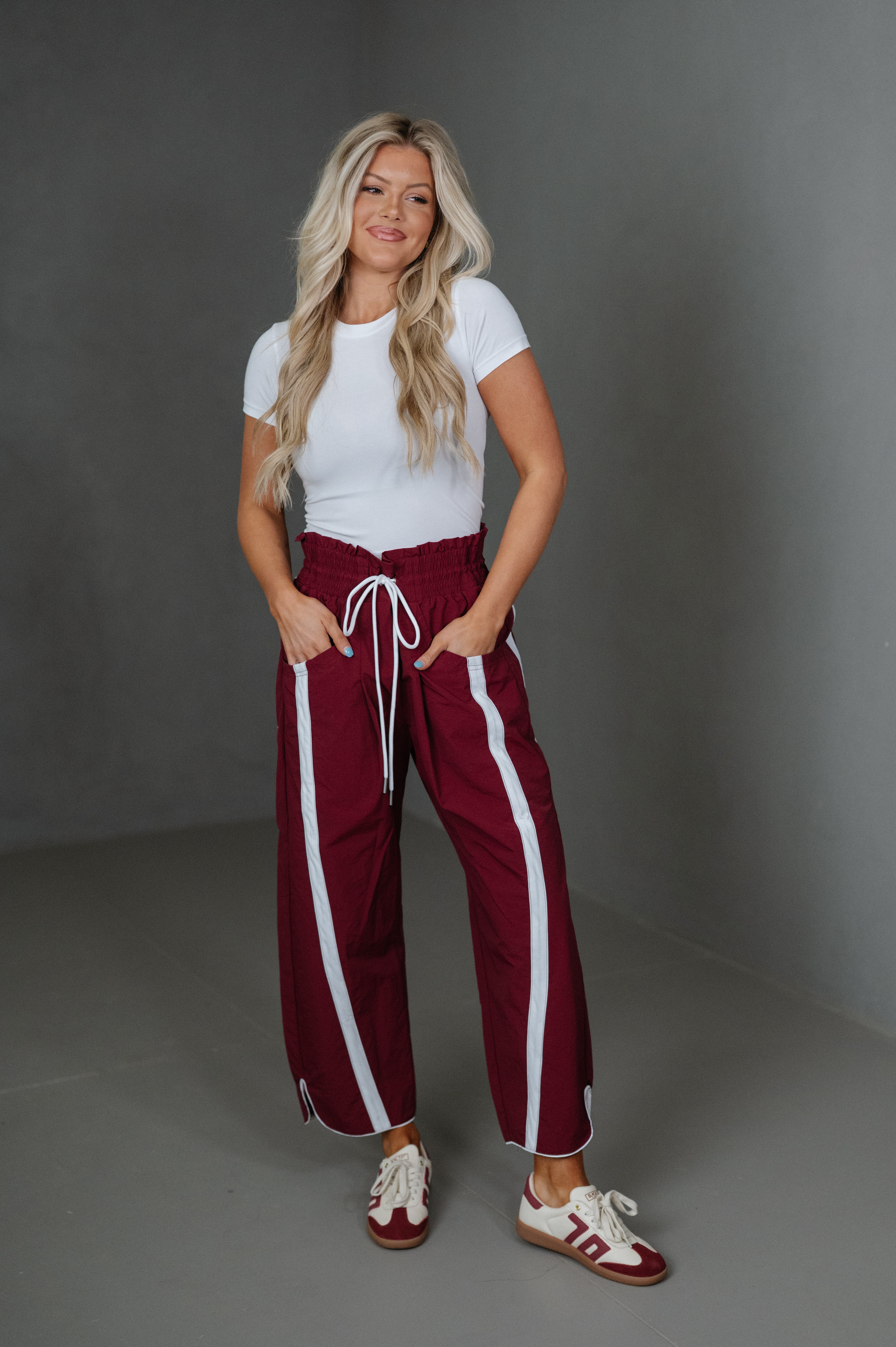 Windbreaker Side Stripe Pants-Burgundy