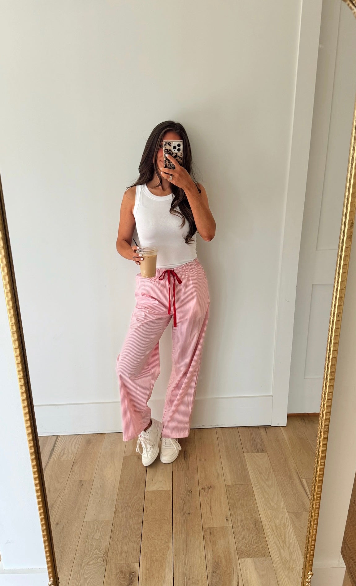 Dalin Drawstring Striped Pants-White/Pink