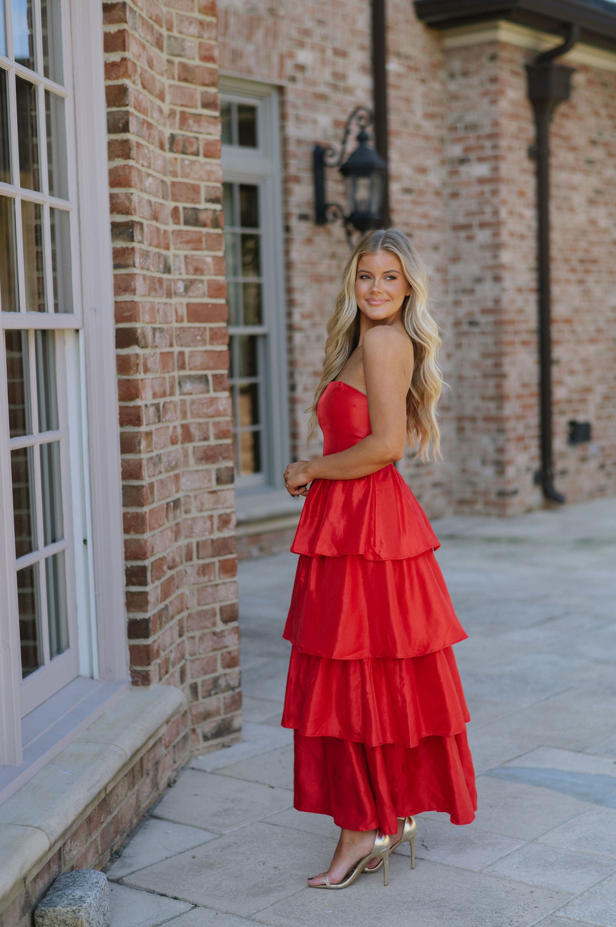 Kourtney Ruffle Maxi Dress-Red