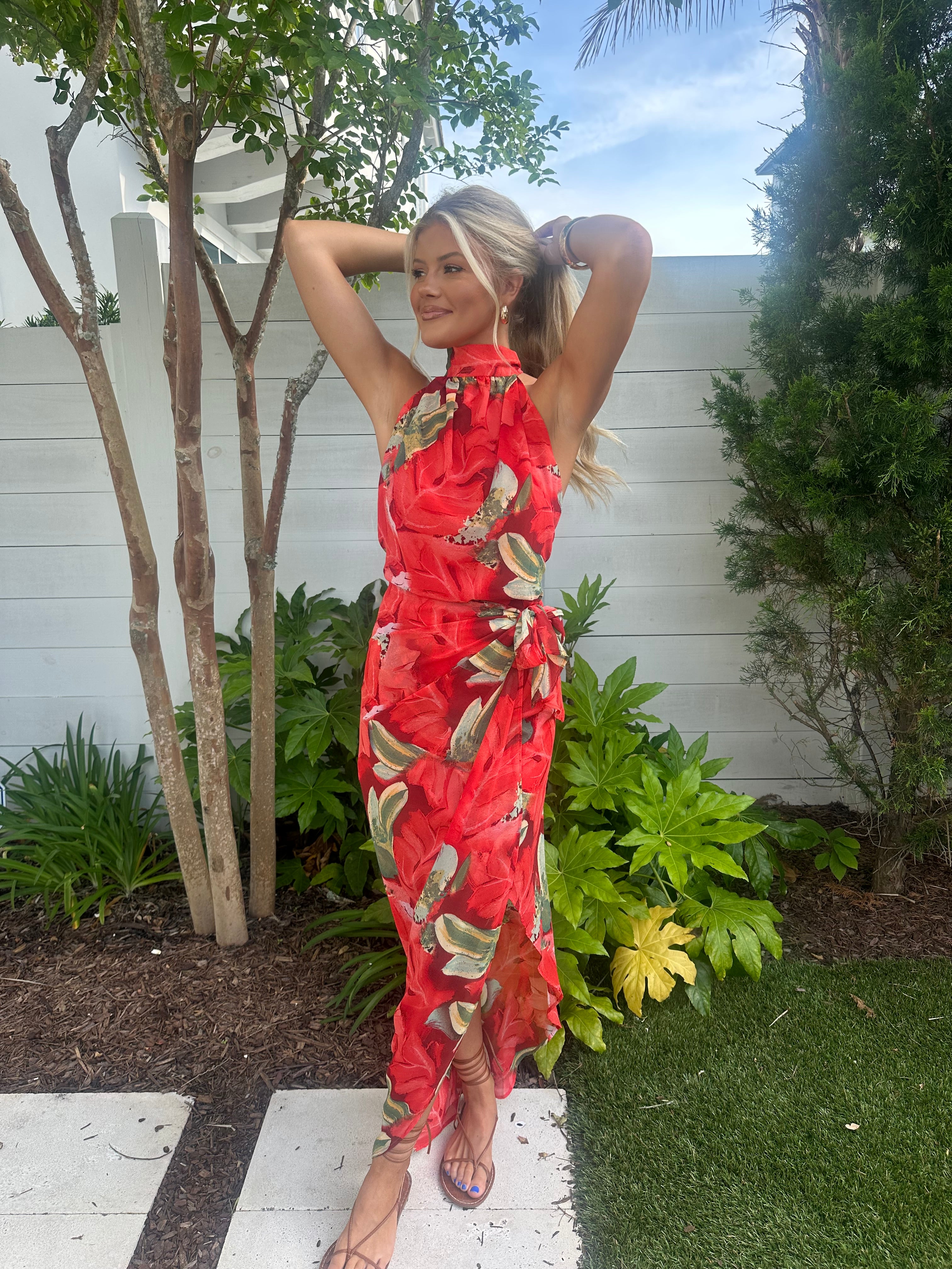 Santina Wrap Midi Dress-Red