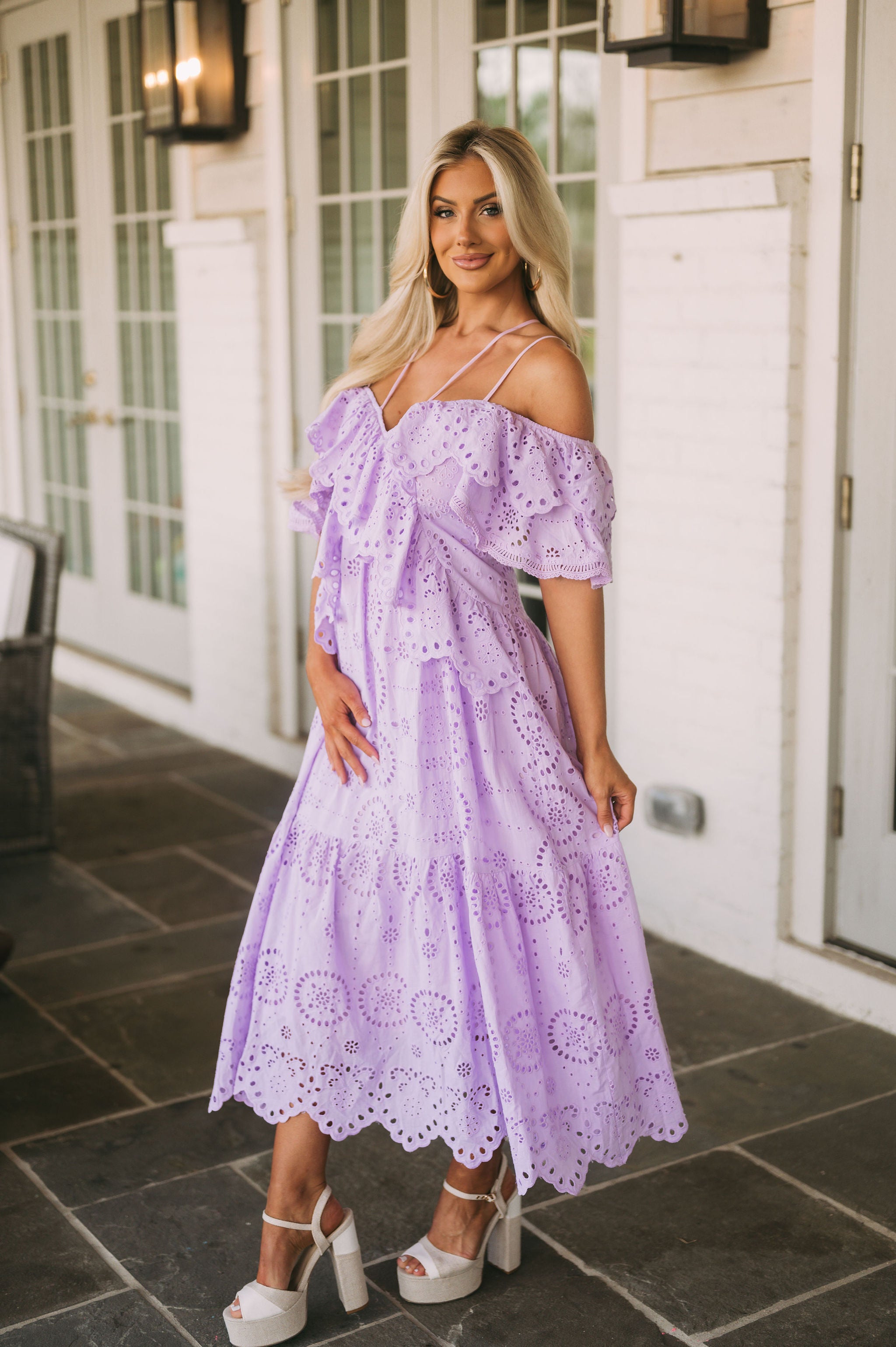 Multi Strap Eyelet Midi Dress-Lavender