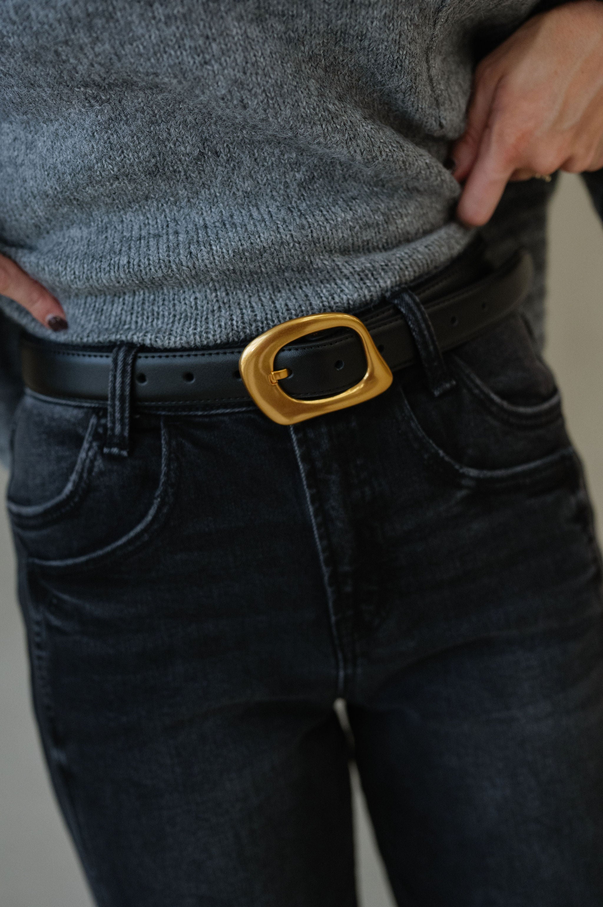 Stitched Leather Belt- Black