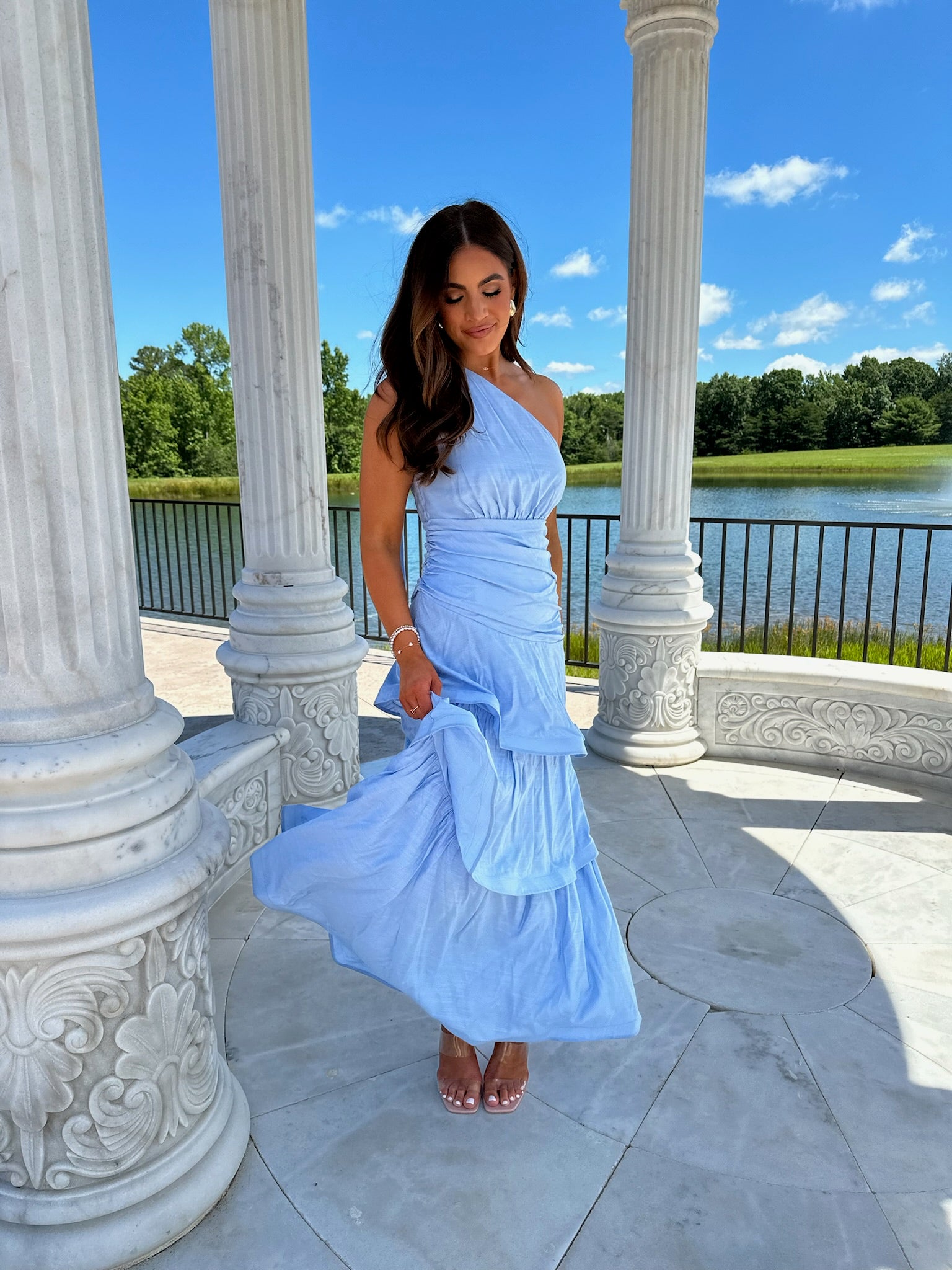 One Shoulder Tiered Maxi Dress- Blue