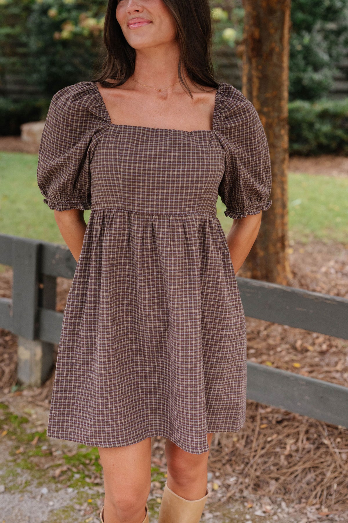 Lucie Plaid Mini Dress-Chocolate