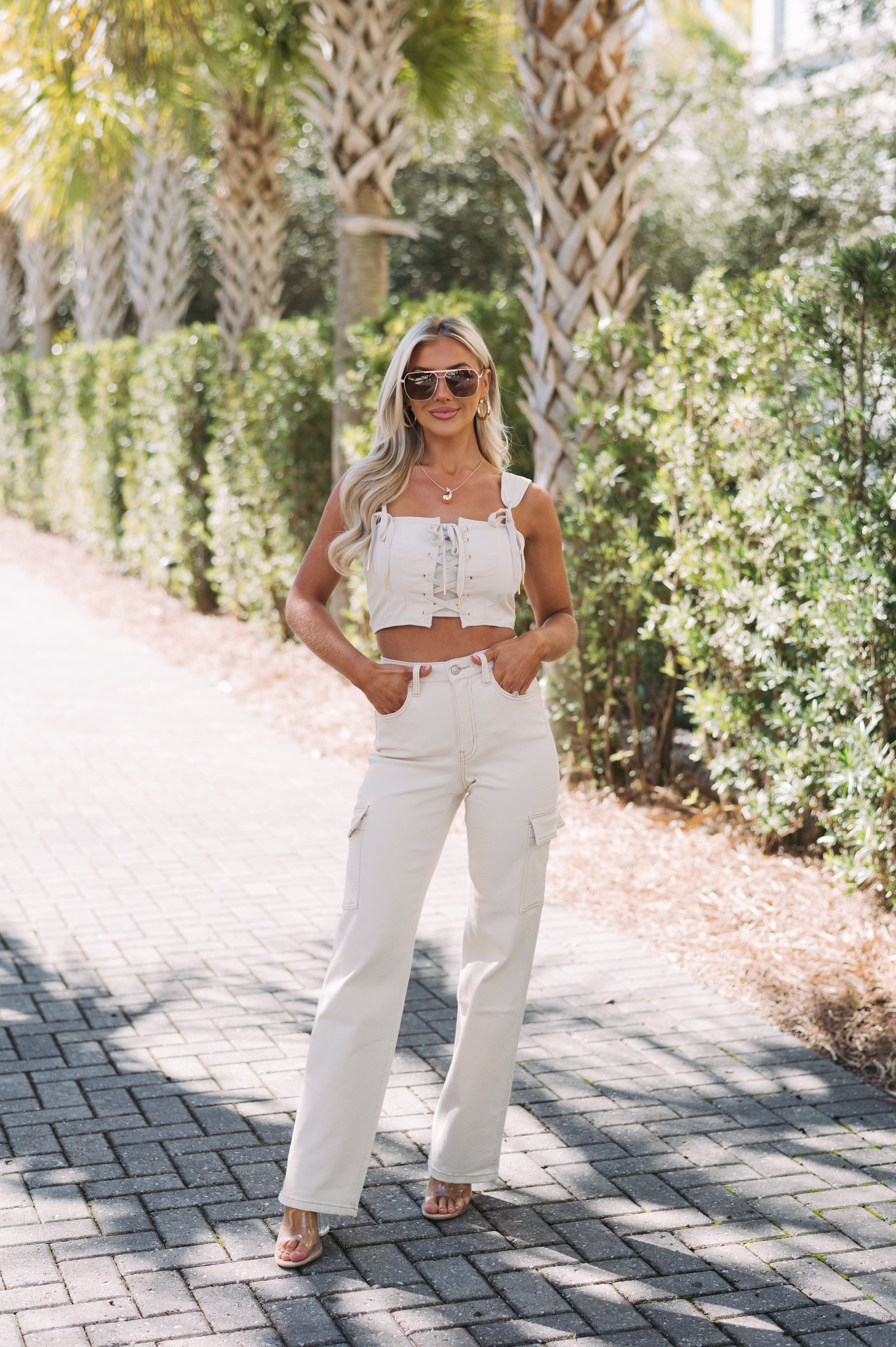 Lace Up Crop Top-Ivory