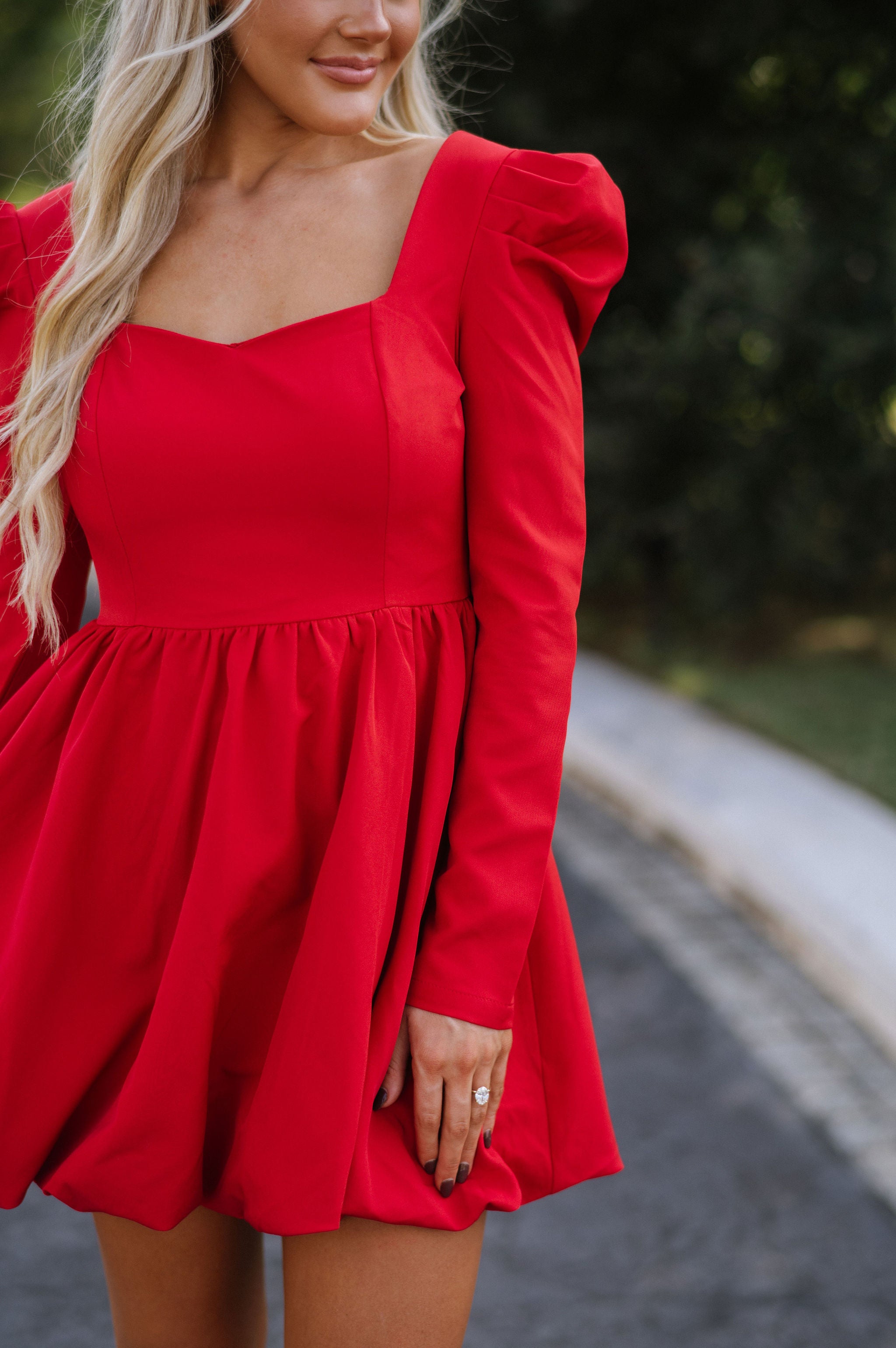 Goldie Puff Sleeve Dress-Red