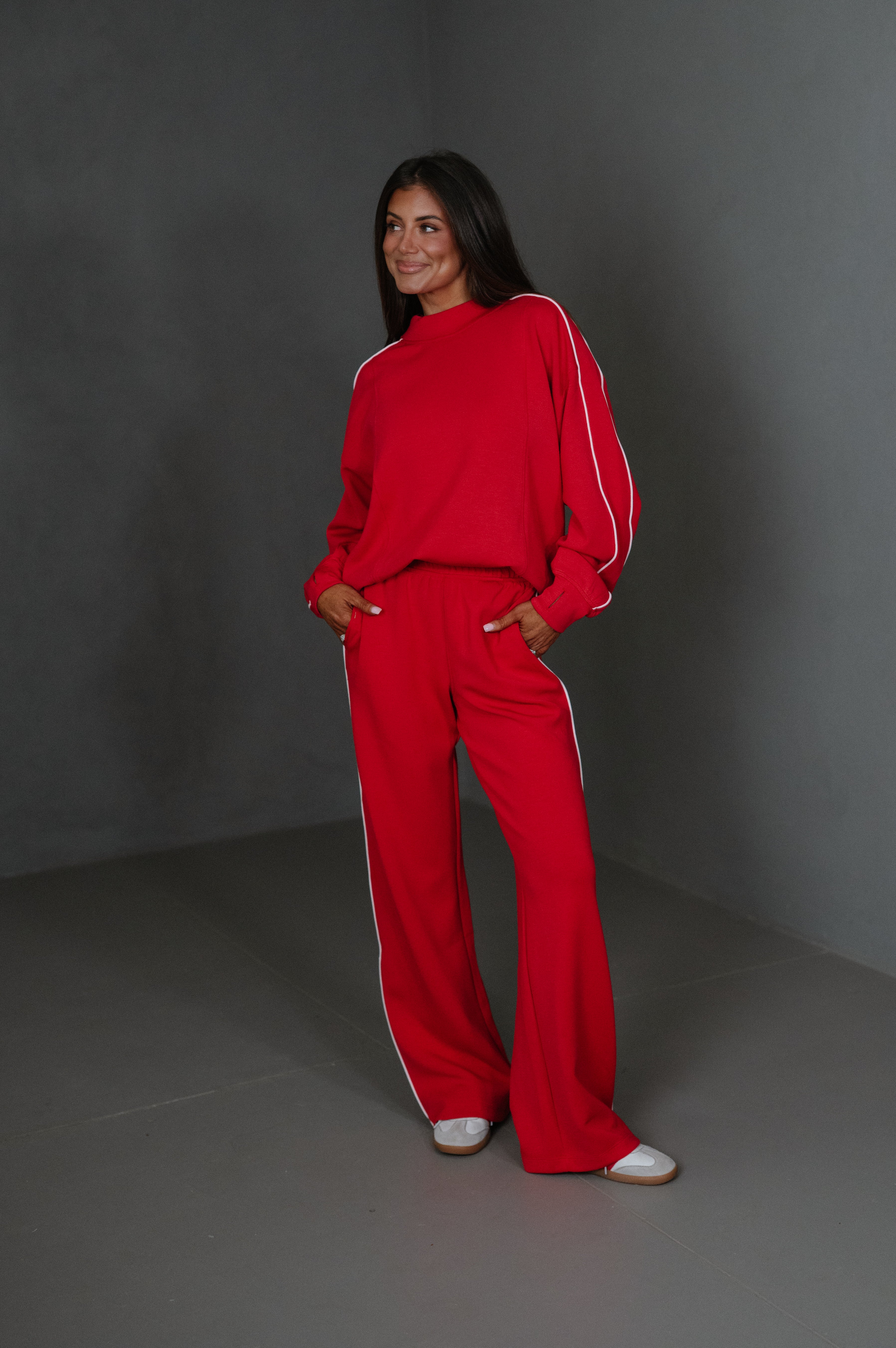 Piper Scuba Pants Set-Red/Cream