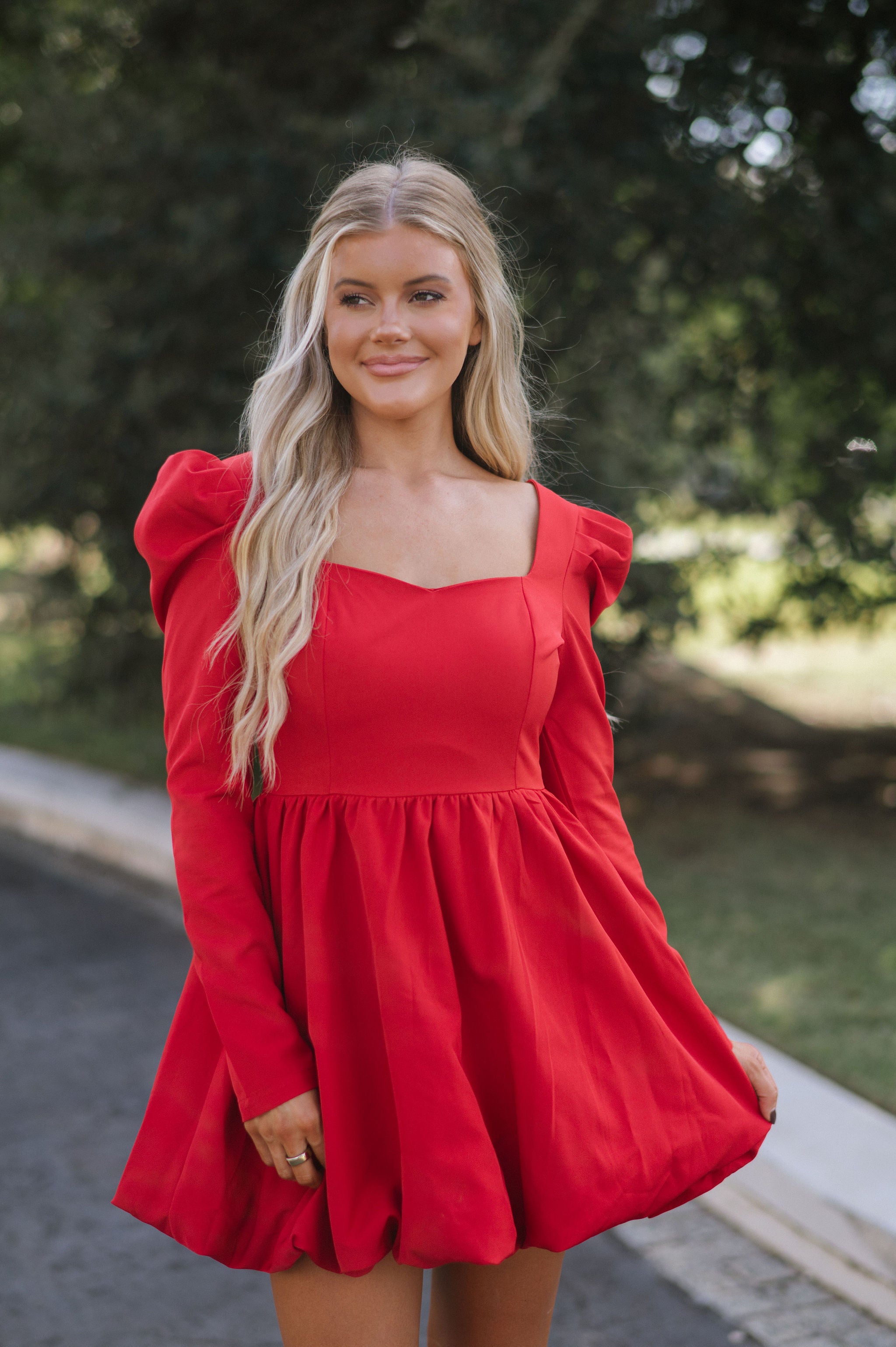 Goldie Puff Sleeve Dress-Red