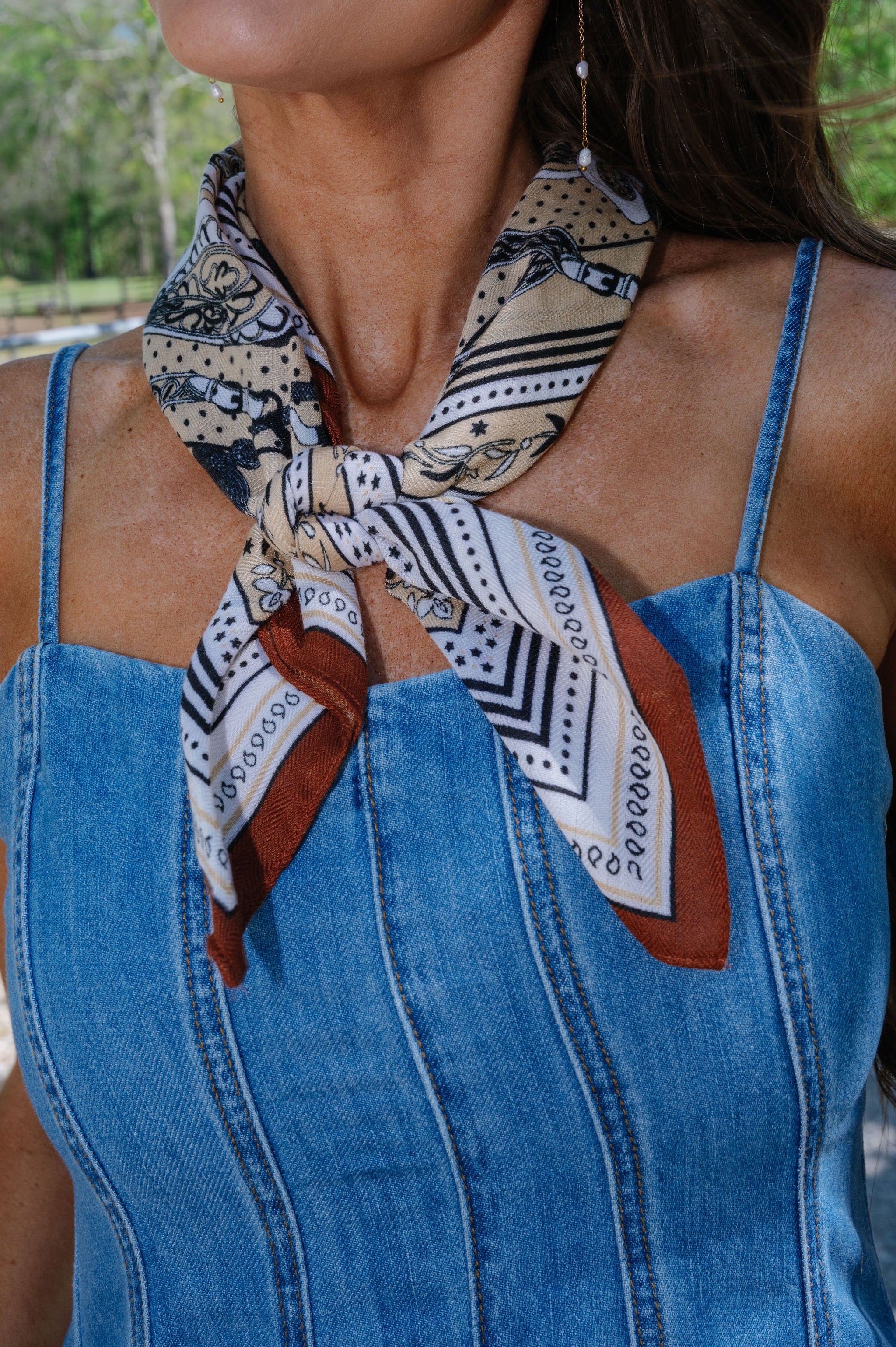 Paisley Print Bandana Scarf-Ivory