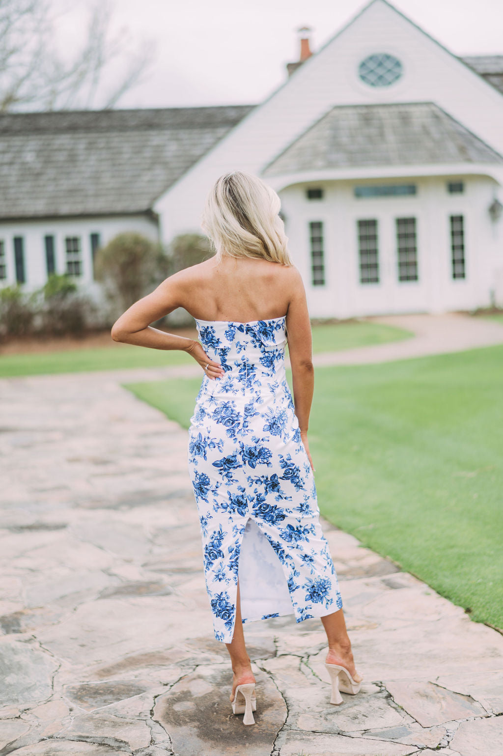 Floral Tube Midi Dress- Blue Print