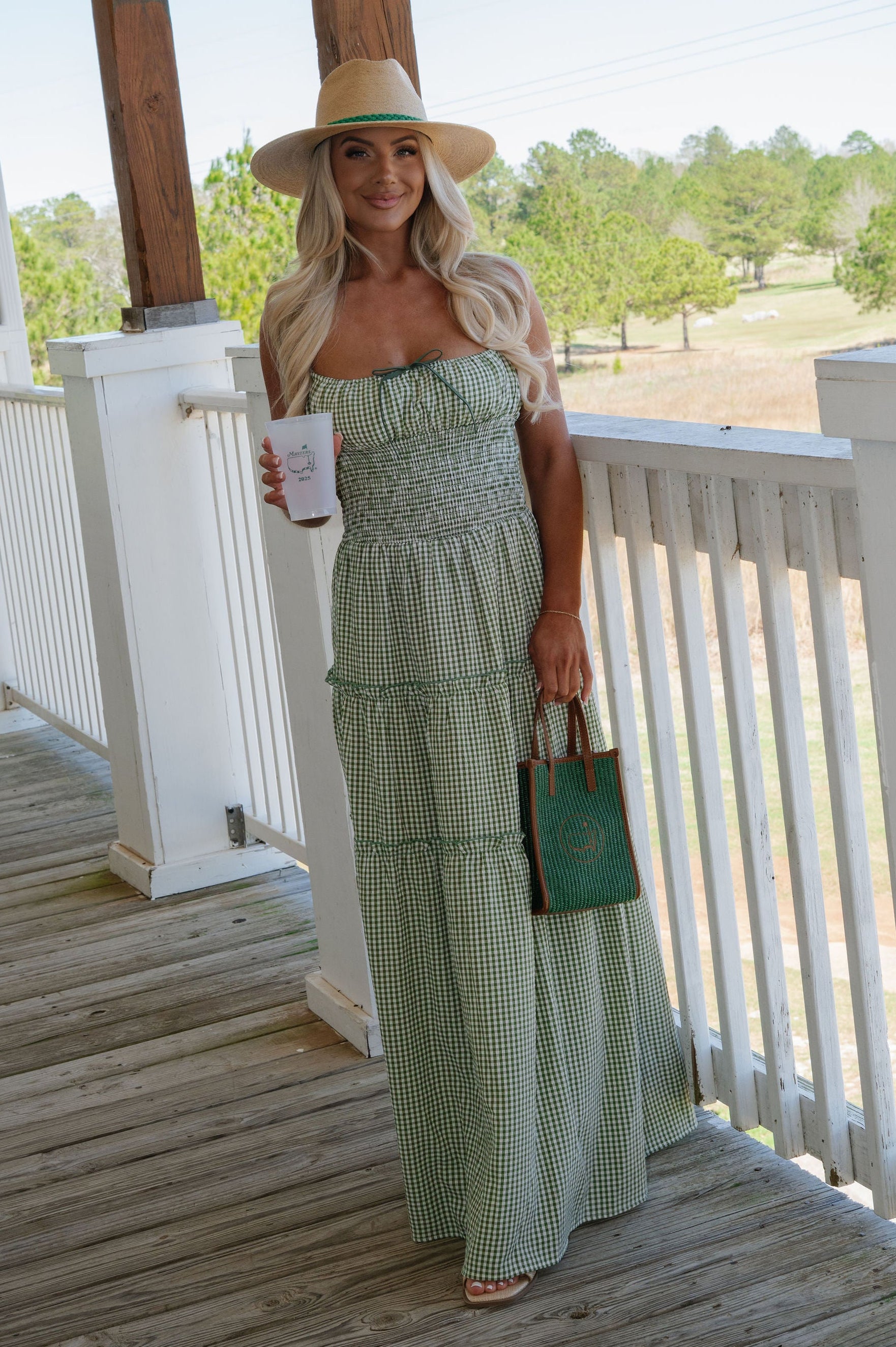 Carol Smocked Maxi Dress-Olive/Cream