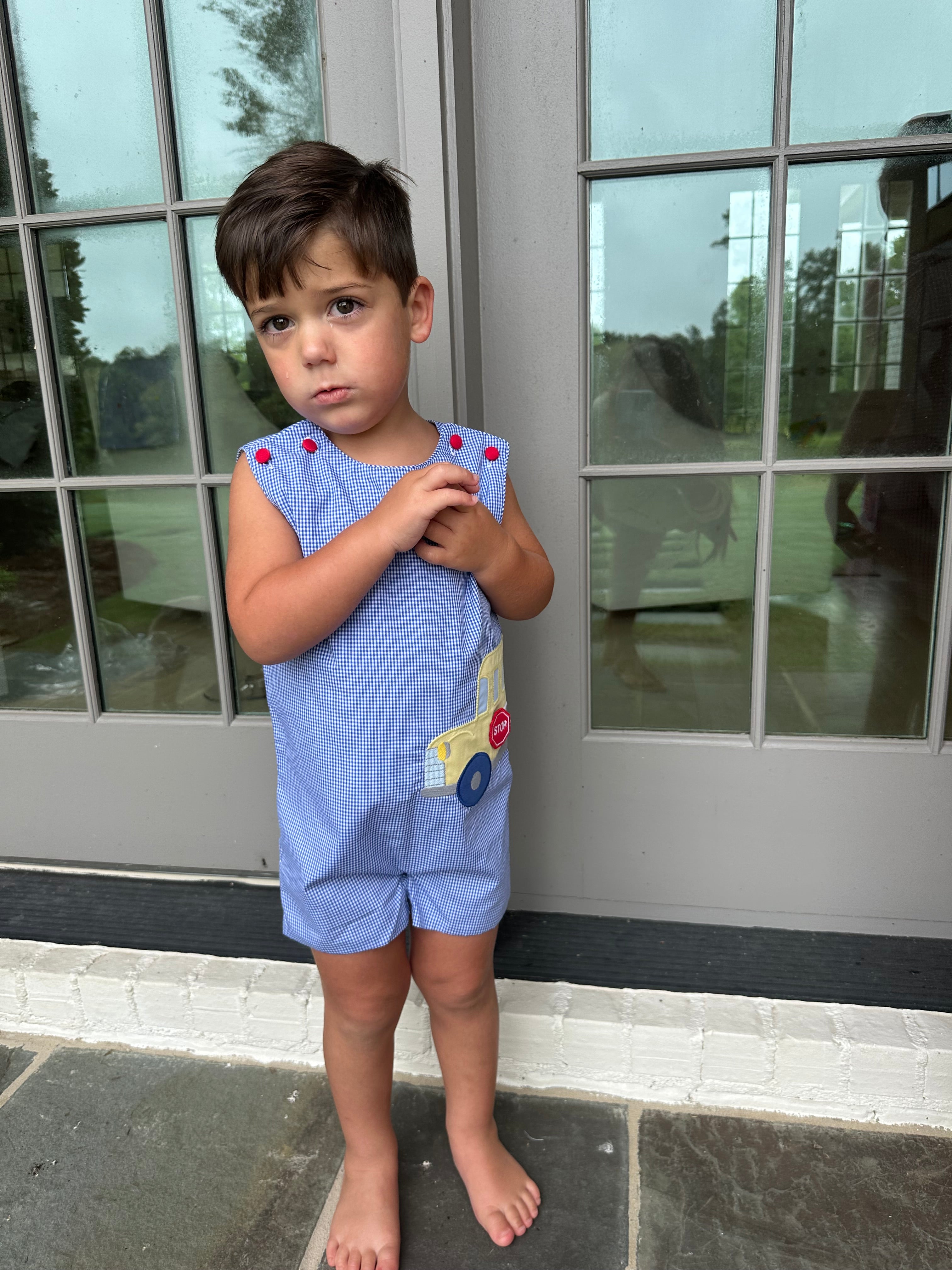 School Bus Shortall-Royal Blue Gingham