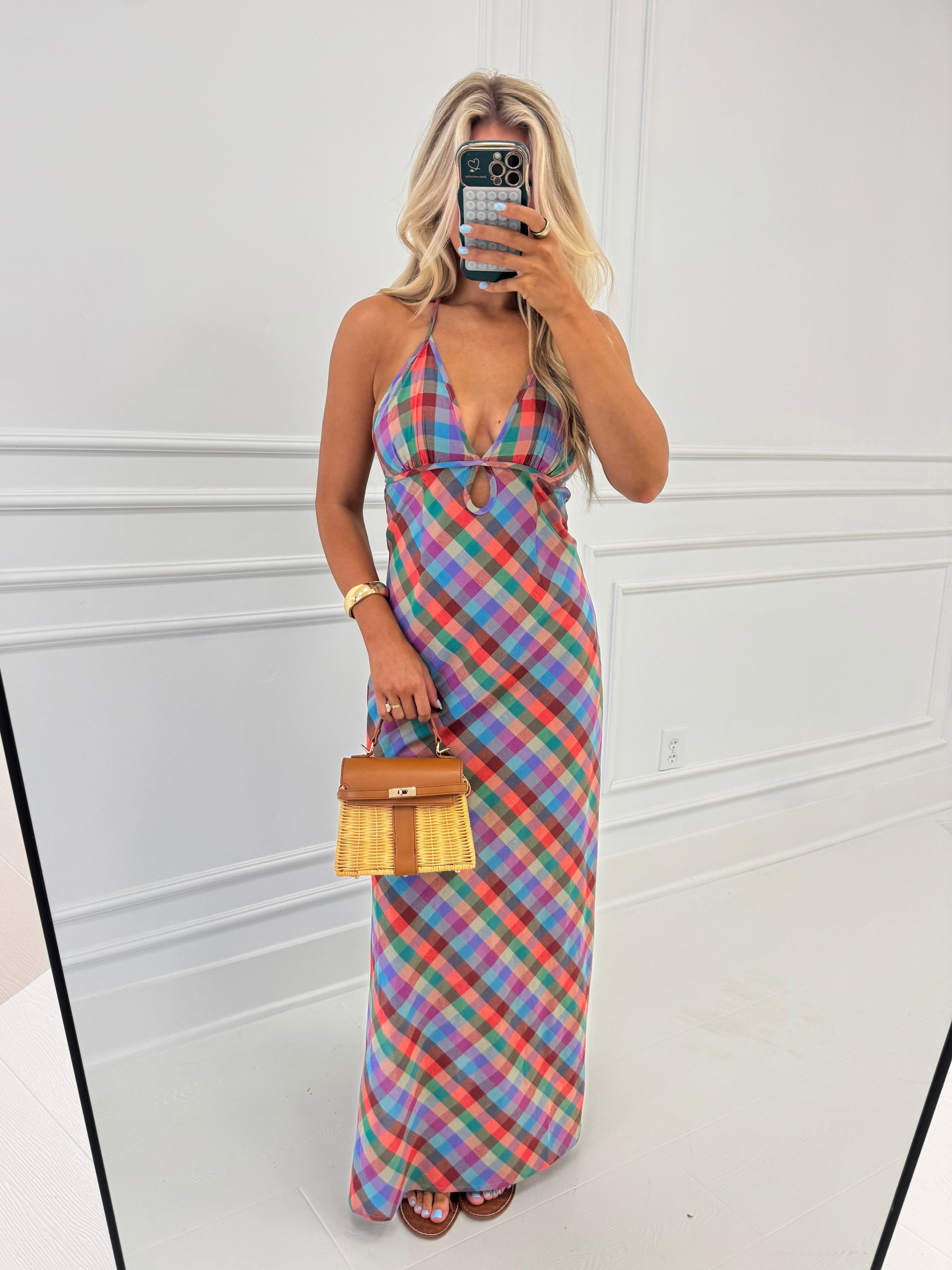 Picnic Plaid Halter Dress-Multi