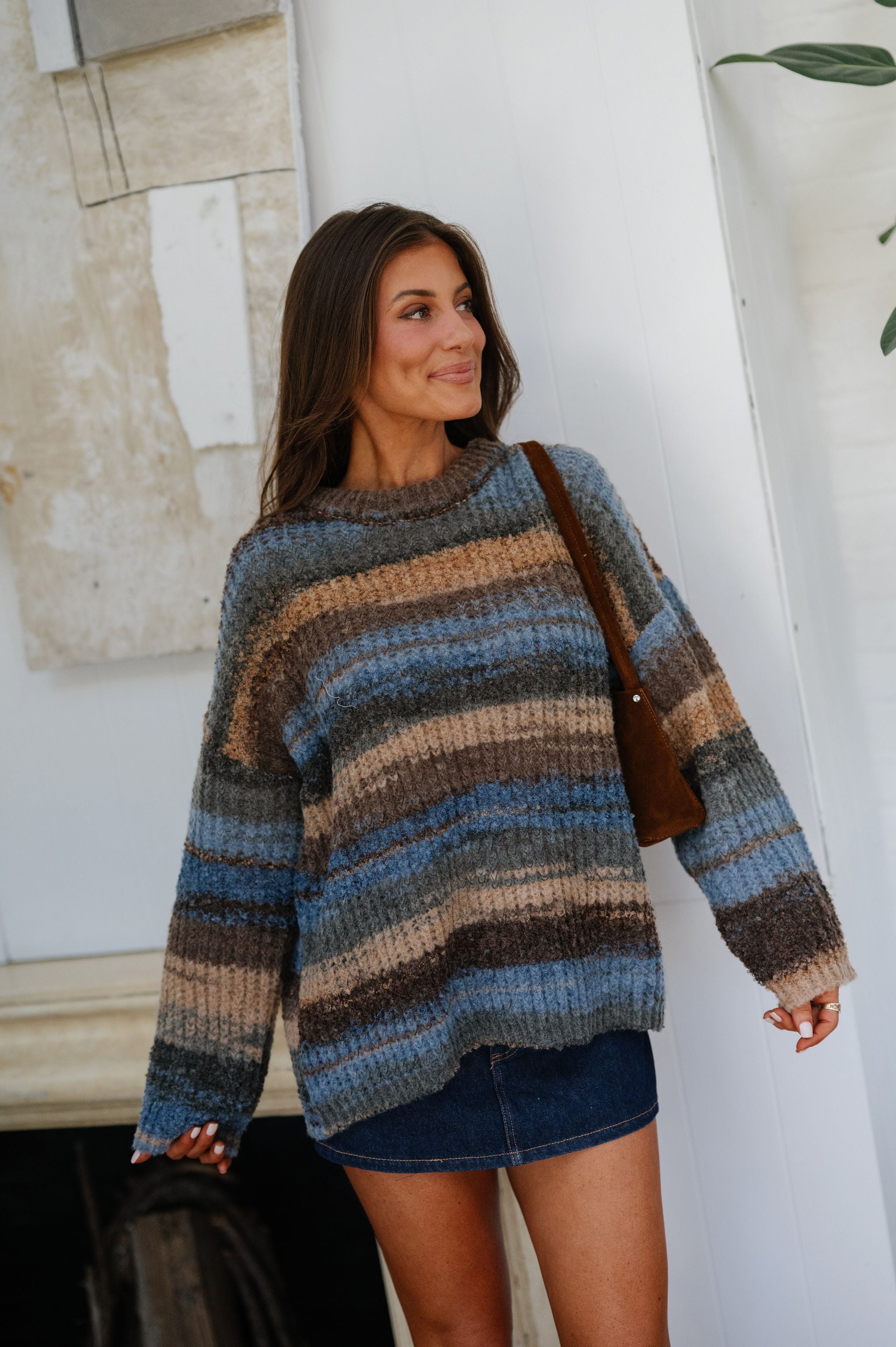 Charlotte Knit Striped Sweater-Brown/Blue