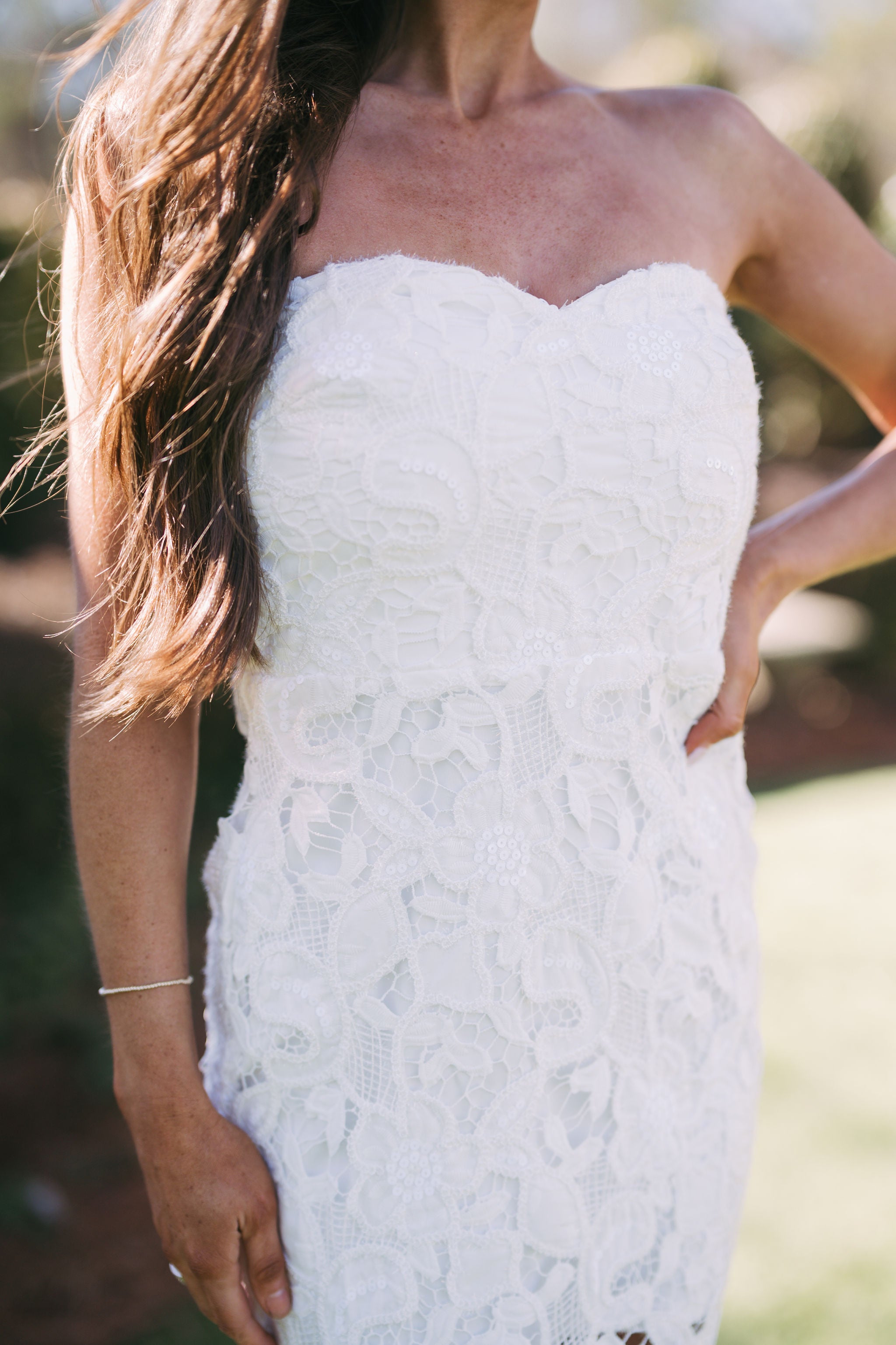 Floral Lace Midi Dress- White