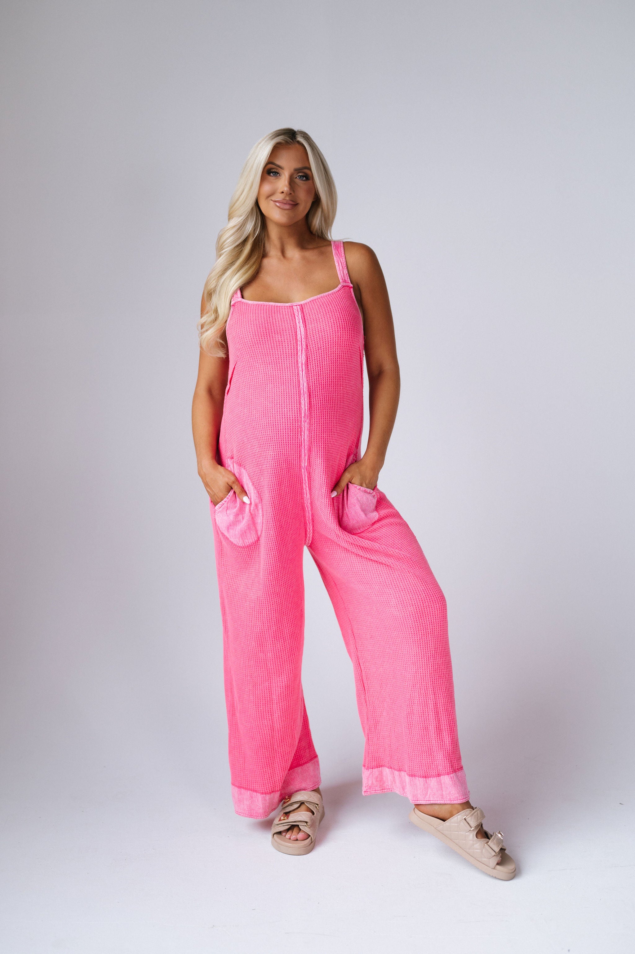 Mineral Washed Jumpsuit-Fuchsia